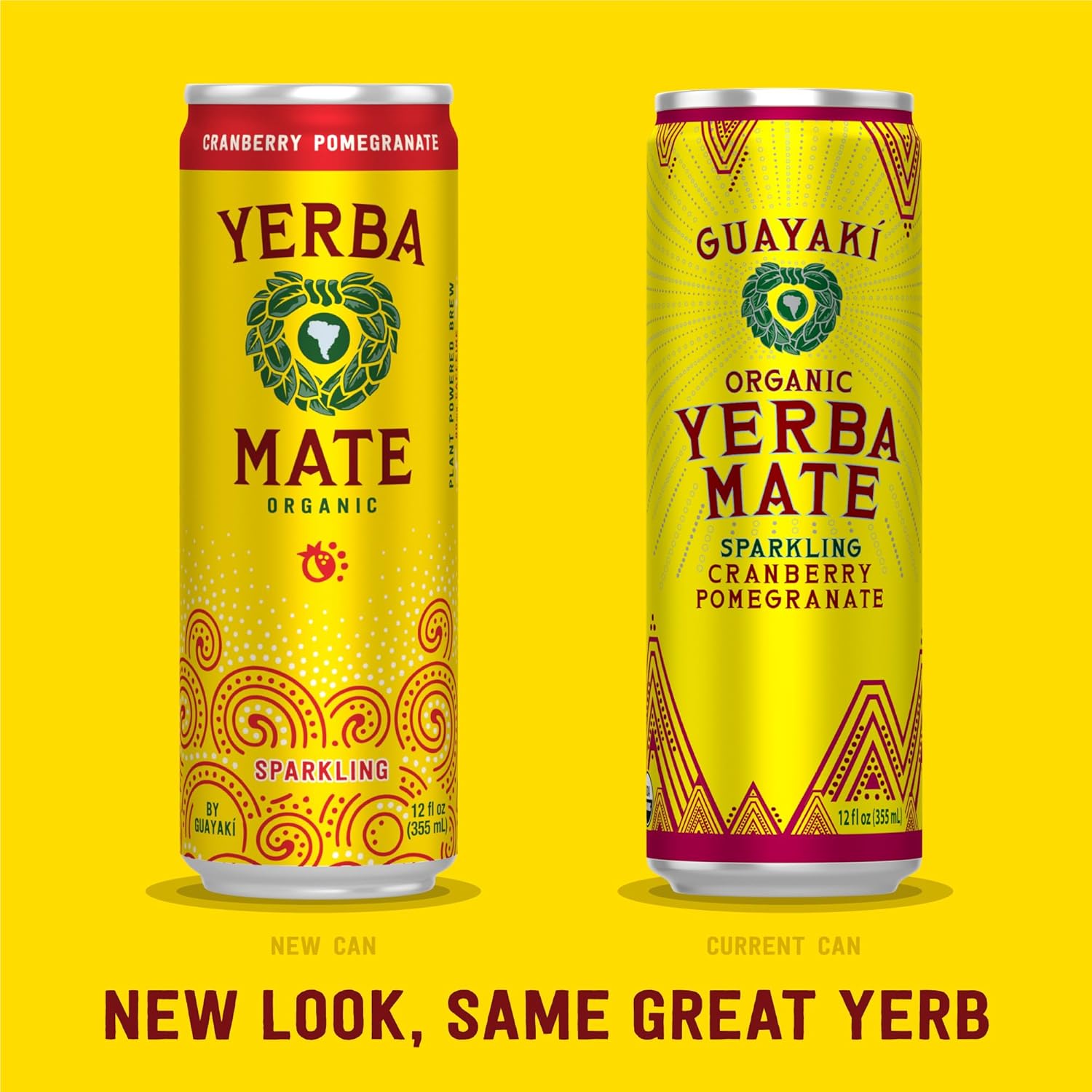 Guayakí Yerba Mate, Organic Sparkling Energy Drink Alternative, Cranberry Pomegranate, 80mg Natural Plant Based Caffeine, Smooth Energy & Focus, Carbonated, 15.5 Oz (Pack of 12) (Packaging May Vary)