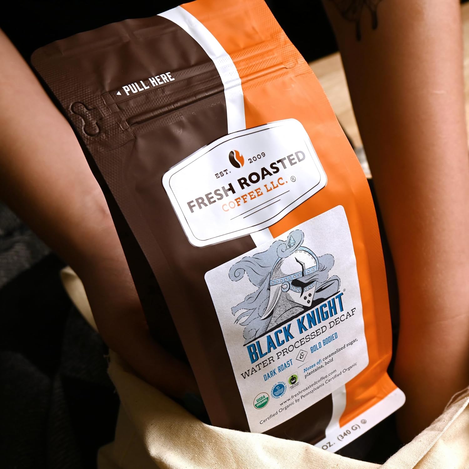 Fresh Roasted Coffee, Organic Black Knight Water-Processed Decaf | USDA Organic, Kosher | Dark Roast 12 oz Ground