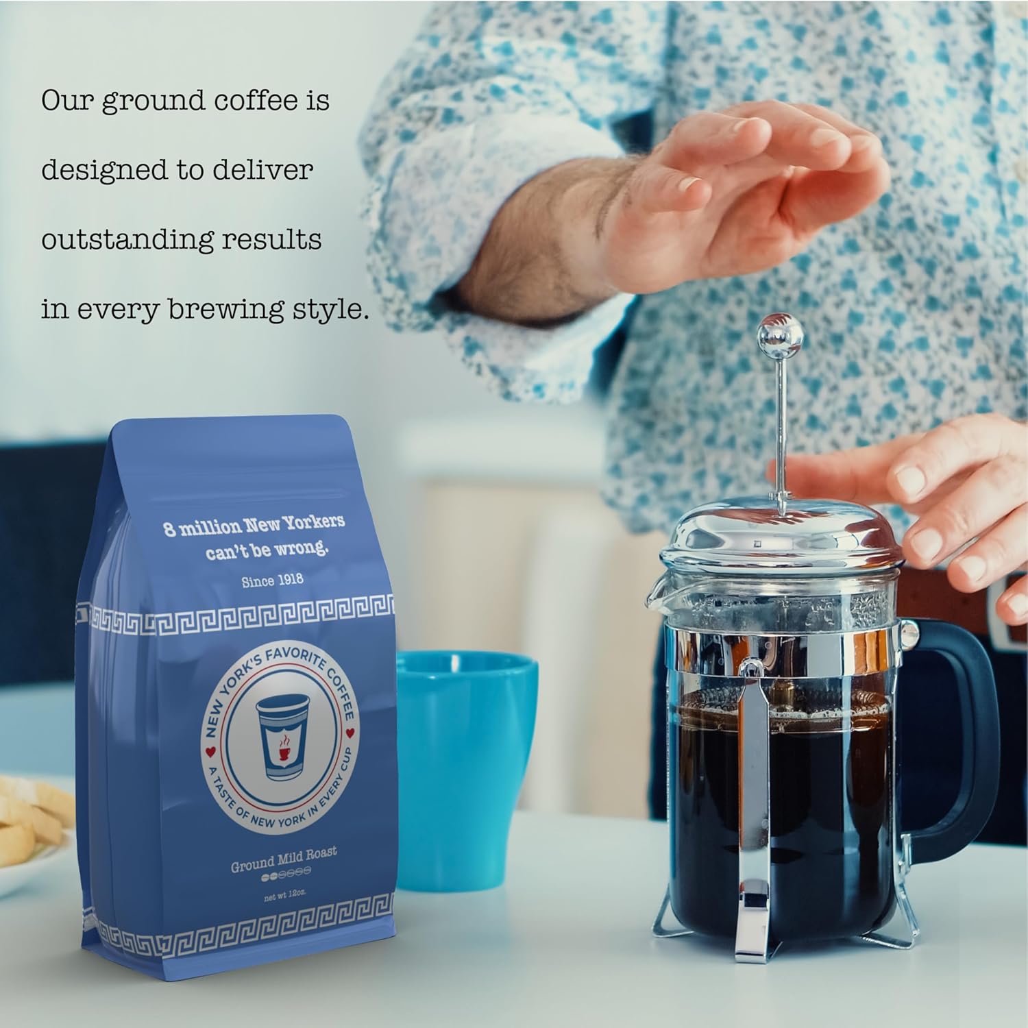 New York's Favorite Coffee - Ground Coffee 12oz (Pack of 1), Medium Roast & Pour Over Coffee Maker
