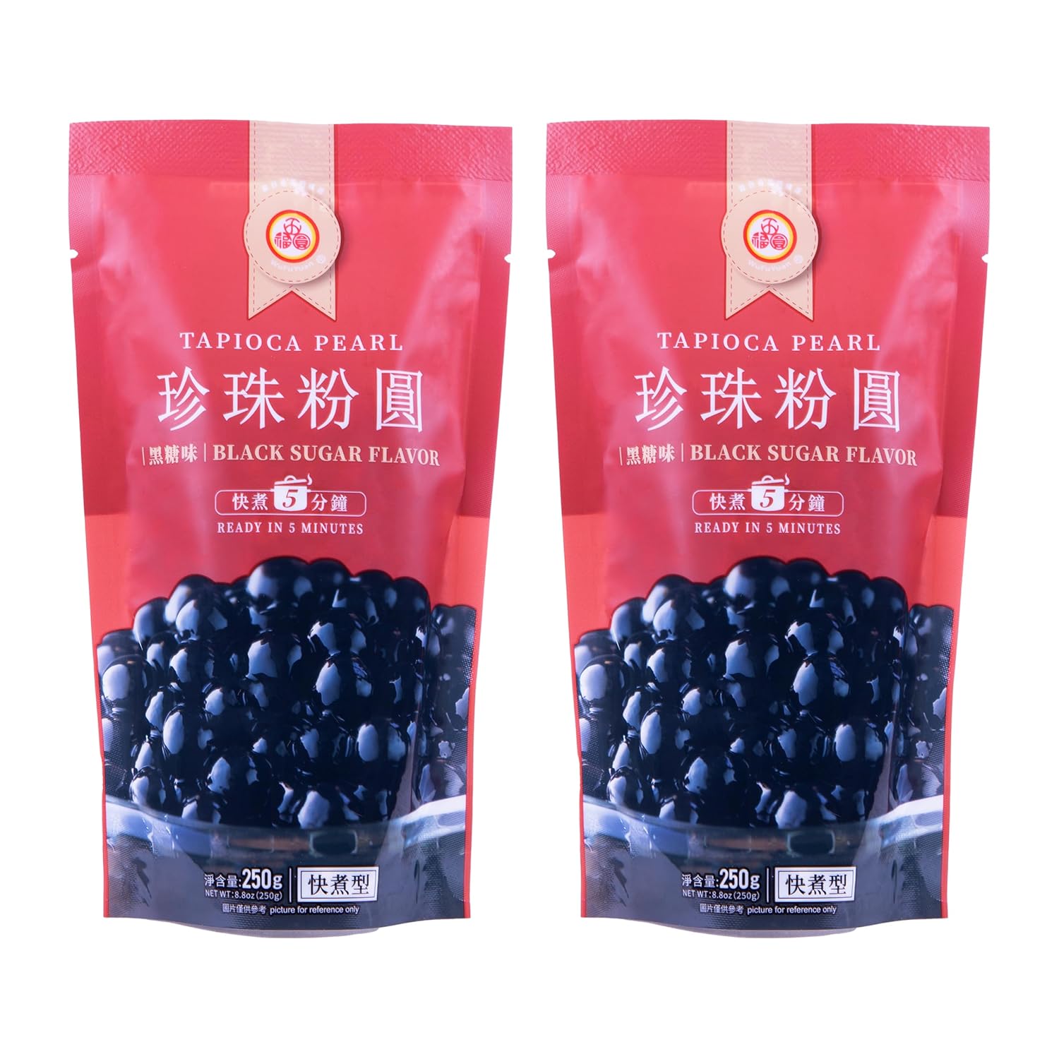 WuFuYuan Boba Tapioca Pearls, Black Sugar Flavor, Ready to Cook in 5 Minutes or Microwave in 3 Minutes, 8.8 oz. (2 Packs)