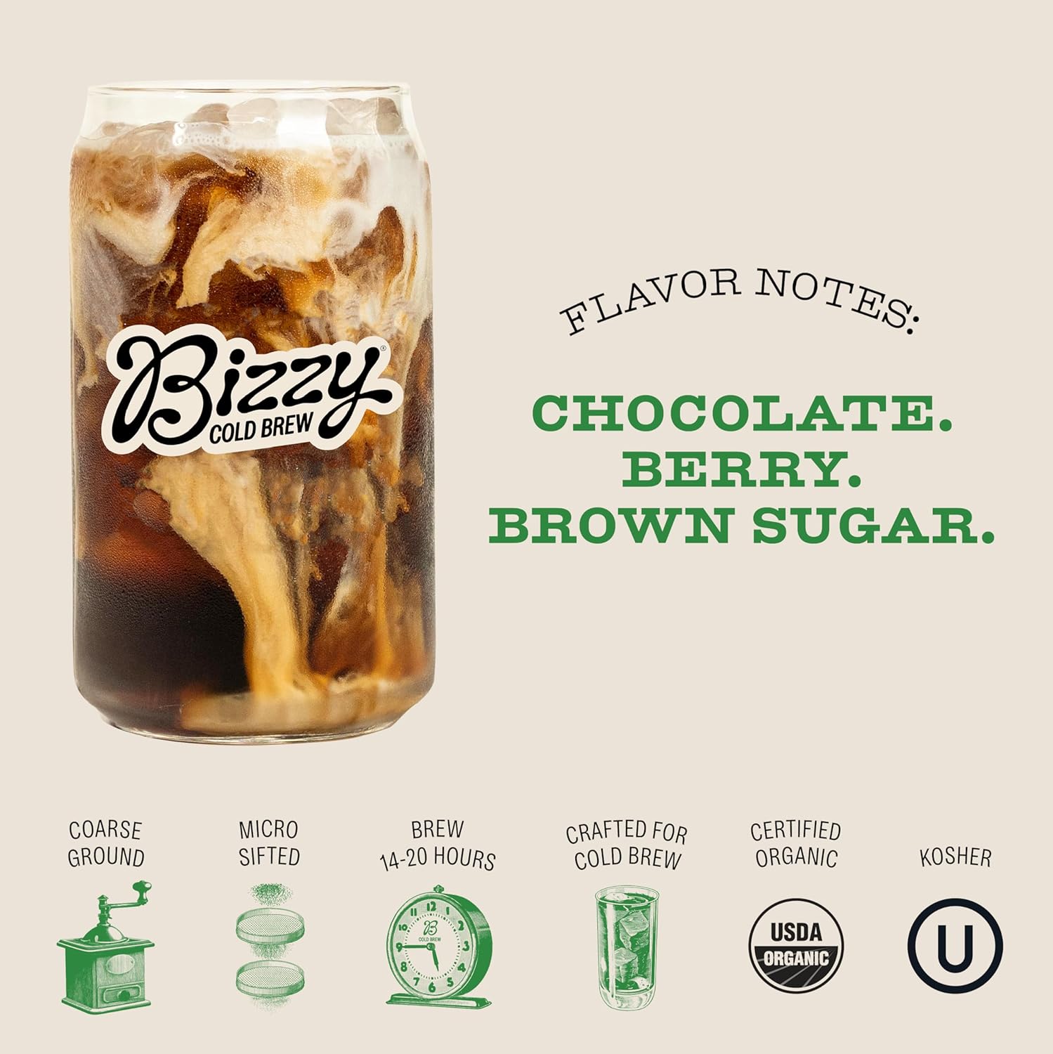 Bizzy Organic Cold Brew Coffee | Bundle | Coarse Ground Coffee | Espresso Blend 1 LB + Espresso Blend Brew Bags 4-count | 2 Pack