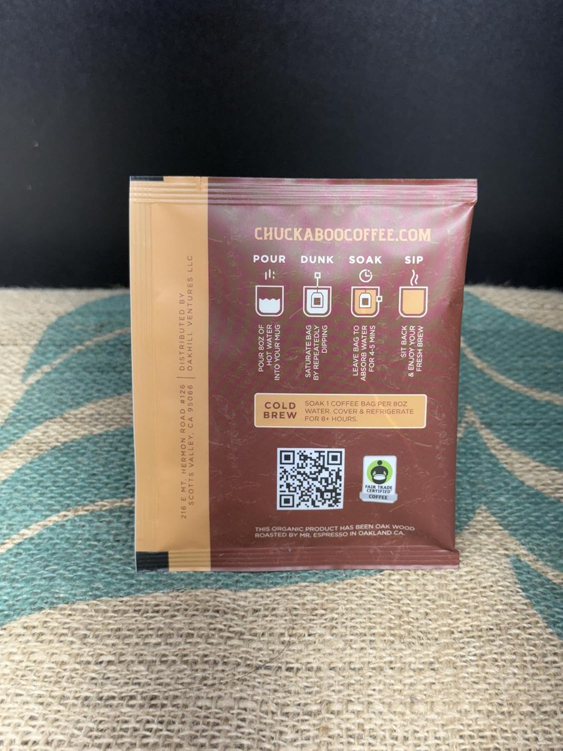 Chuckaboo Blend Steeped Coffee Bag – Single Serve Medium Dark Roast – Organic, Fair Trade, Clean Coffee – Mold-Free & Toxin-Free Sachet