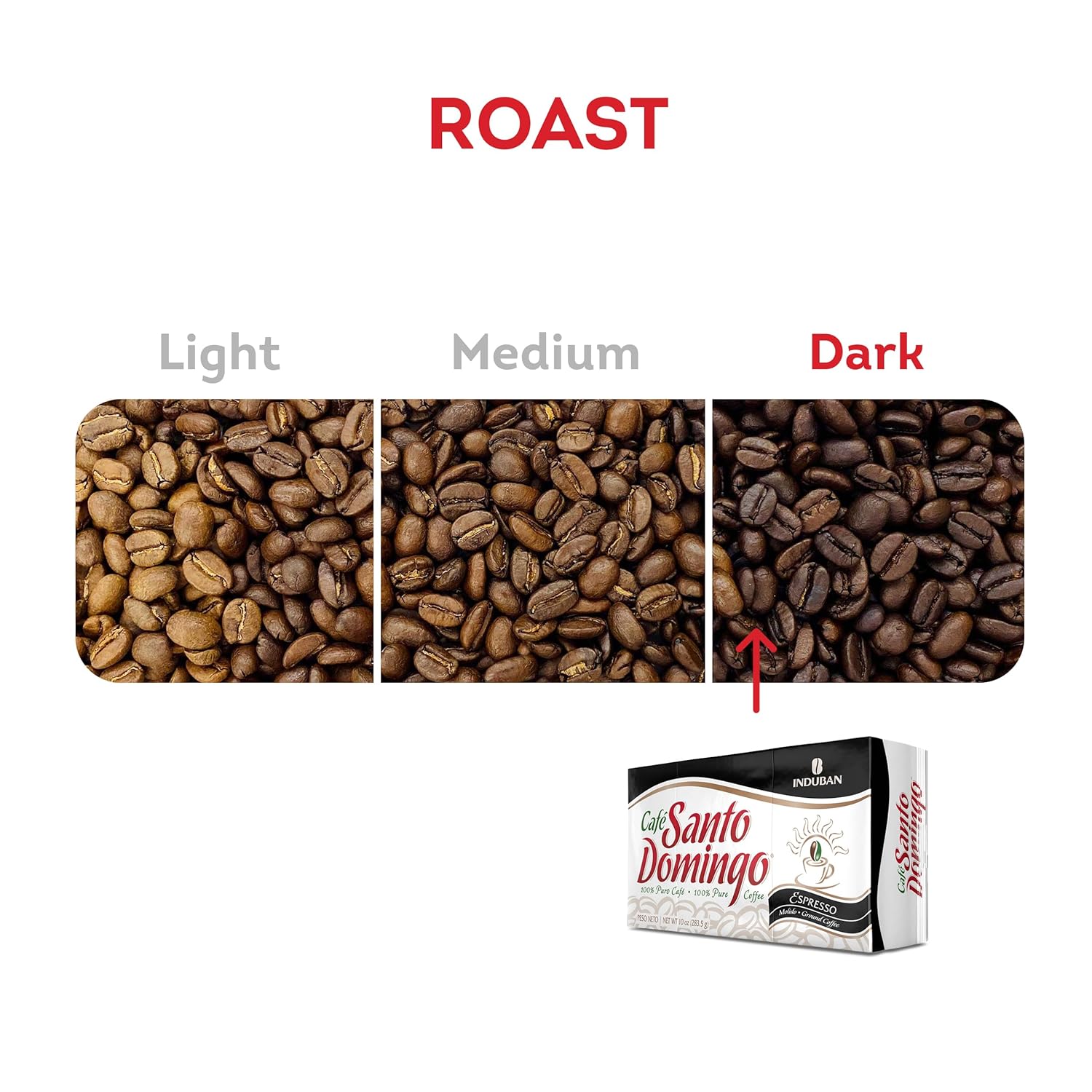 Café Santo Domingo Espresso, 10 oz Vacuum Bag, Ground Coffee, Dark Roast - Product from the Dominican Republic (Pack of 4)