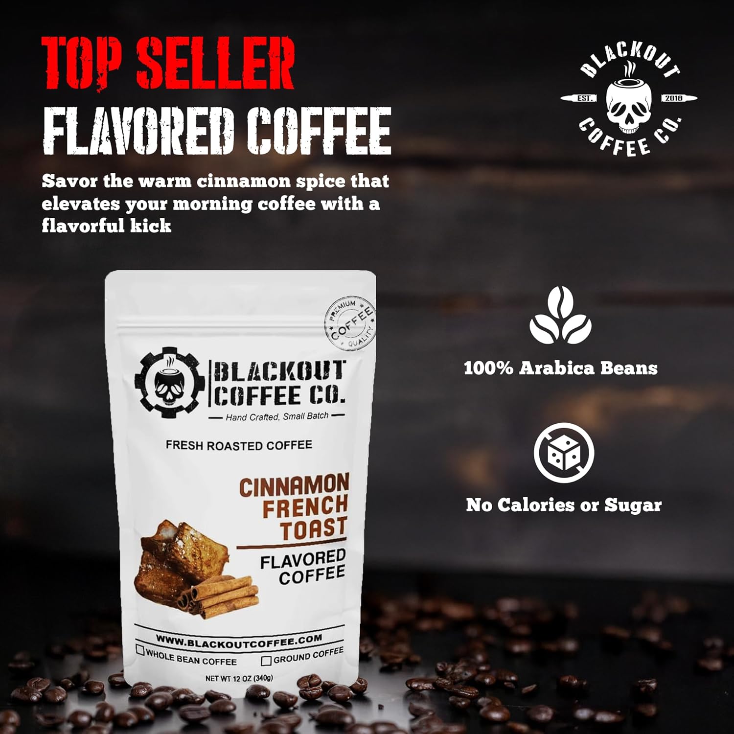 Blackout Coffee Cinnamon French Toast Flavored Medium Roast - Freshly Roasted in the USA - 12 oz Ground Coffee Pouch