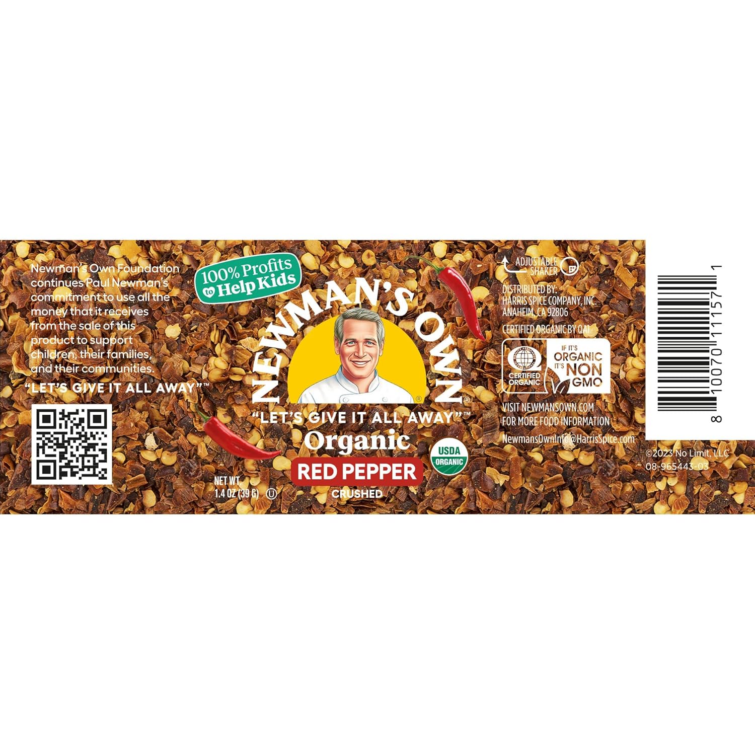 Newman's Own Organic Crushed Red Pepper; Perfect for Pizzas, Pastas, or Sauces, USDA Certified Organic, Non-GMO, Kosher, 1.40 Oz. Bottle