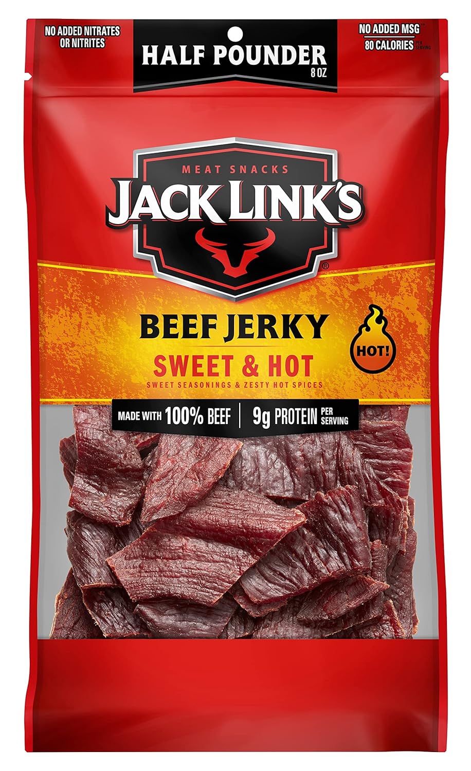 Jack Link's Beef Jerky, Original, Half Pounder Large Jerky Bag - Flavorful Meat Snack, Ready to Eat Protein Snacks with 10g of Protein per Serving, Made with 100% Beef