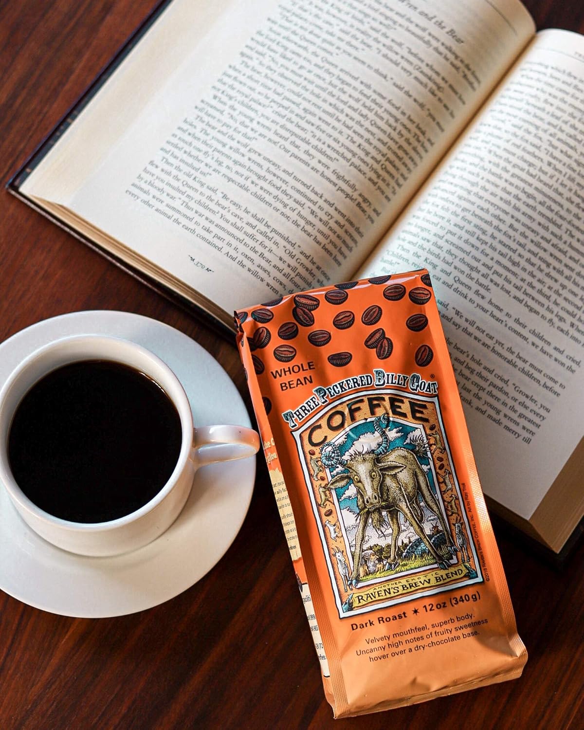 Raven's Brew Coffee Three Peckered Billy Goat, 12 Ounce - Dark Roast - Full Body with a Long Sweet Finish (Organic Ground, 12 oz)