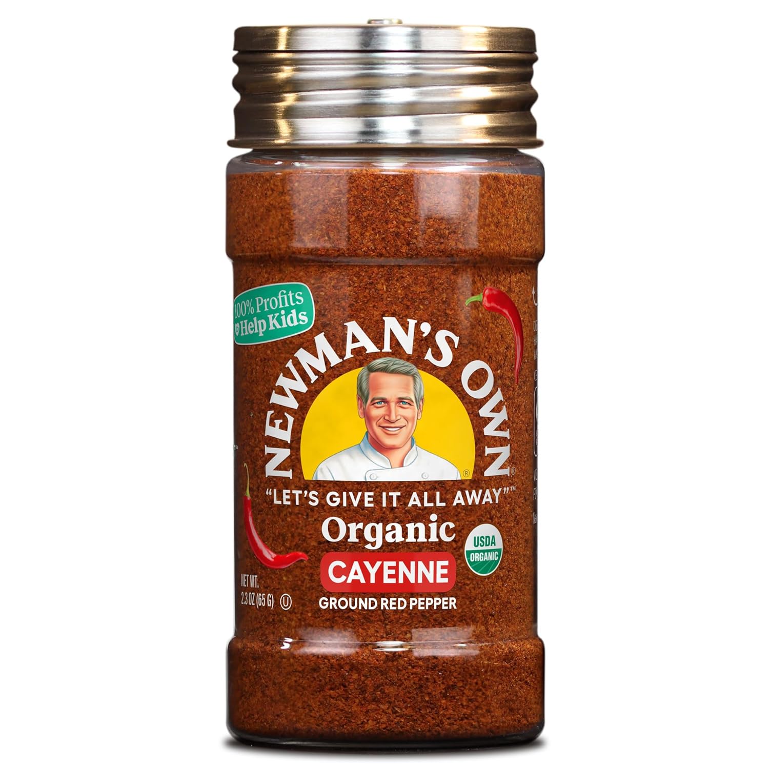 Newman's Own Organic Ground Cayenne Pepper, Ideal for rubs, chili, stews, and hot sauces, USDA Certified Organic, Non-GMO, Kosher, 2.3 Oz. Bottle