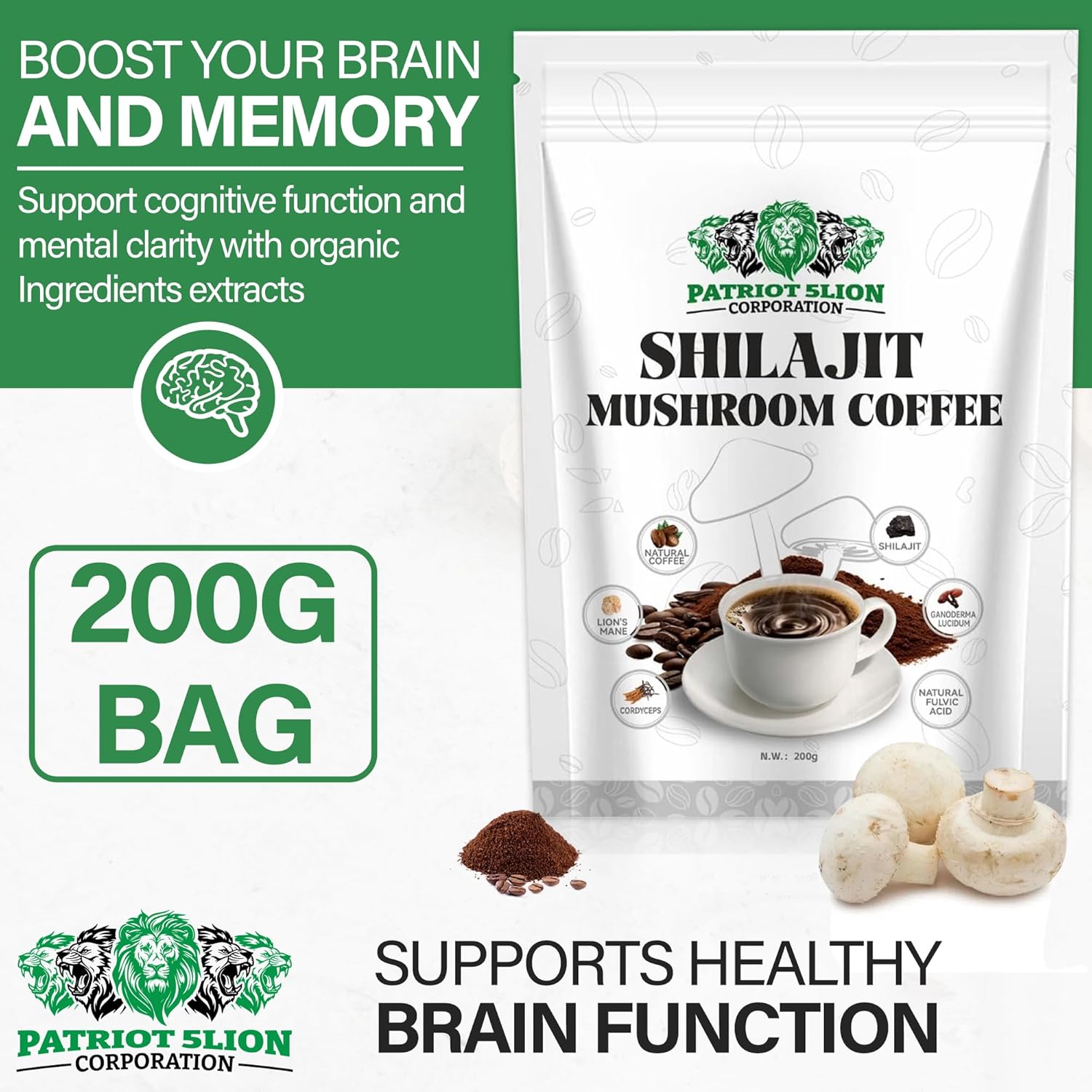 Shilajit Mashroom Coffee, Premium mushroom, Shilajit extract,Keto, Fatigue relief, Natural coffee blend, Lion’s Mane, Immune-boosting, Heart health, Dairy-free, Gluten-free, No artificial flavors
