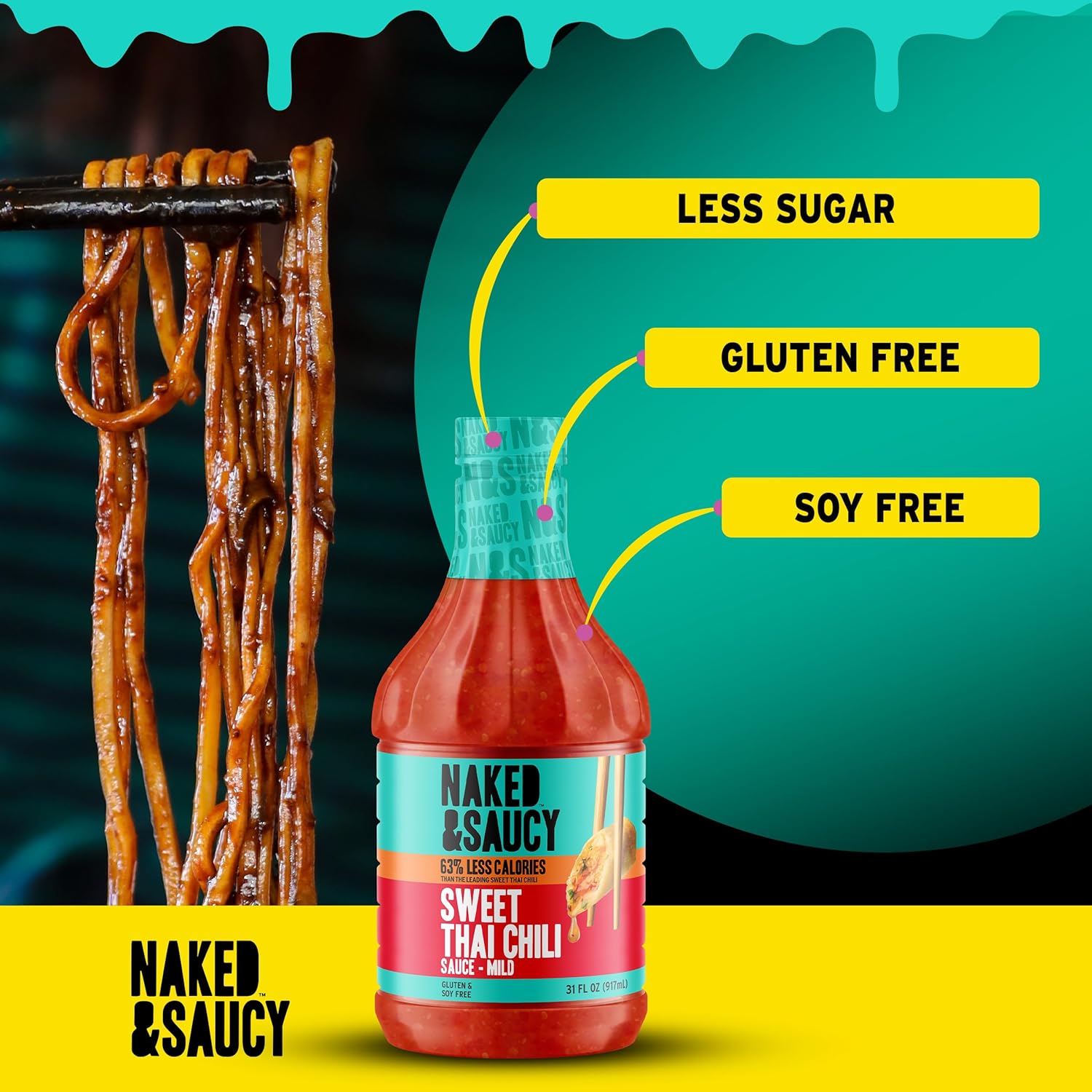 Naked & Saucy Low Sugar Sweet Thai Chili Sauce, Gluten-Free, Soy-Free, Vegan, Paleo, 31 fl oz