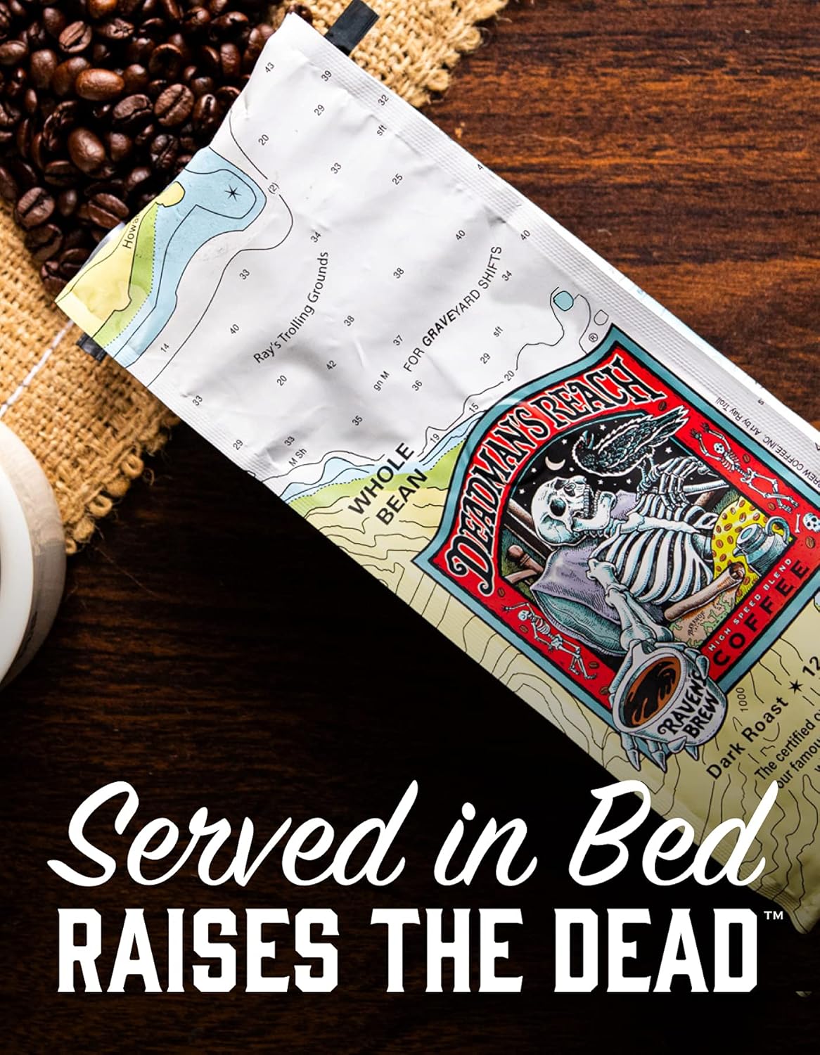 Raven's Brew Coffee High Caffeine Coffee Dark Roast Ground - Deadman's Reach 2-pack of 12oz
