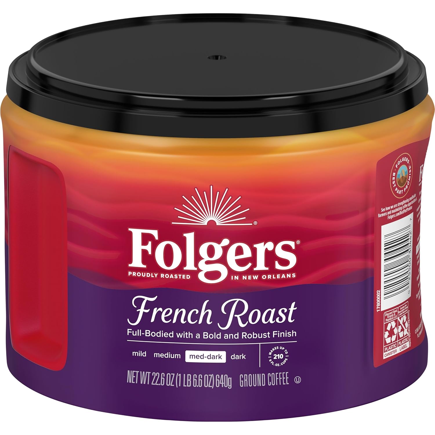 Folgers French Roast Medium Dark Roast Ground Coffee, 22.6 Ounces (Pack of 6)