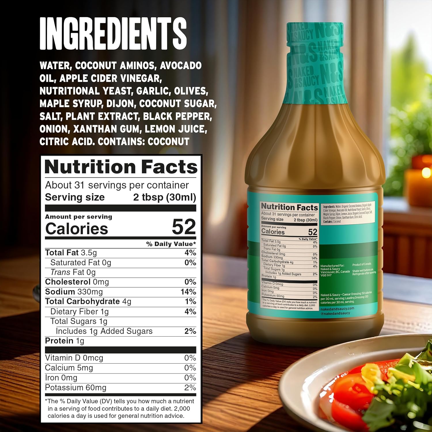 Naked & Saucy Nooch Low Calorie Caesar Dressing, Gluten-Free, Soy-Free, Vegan, Paleo, 31 fl oz