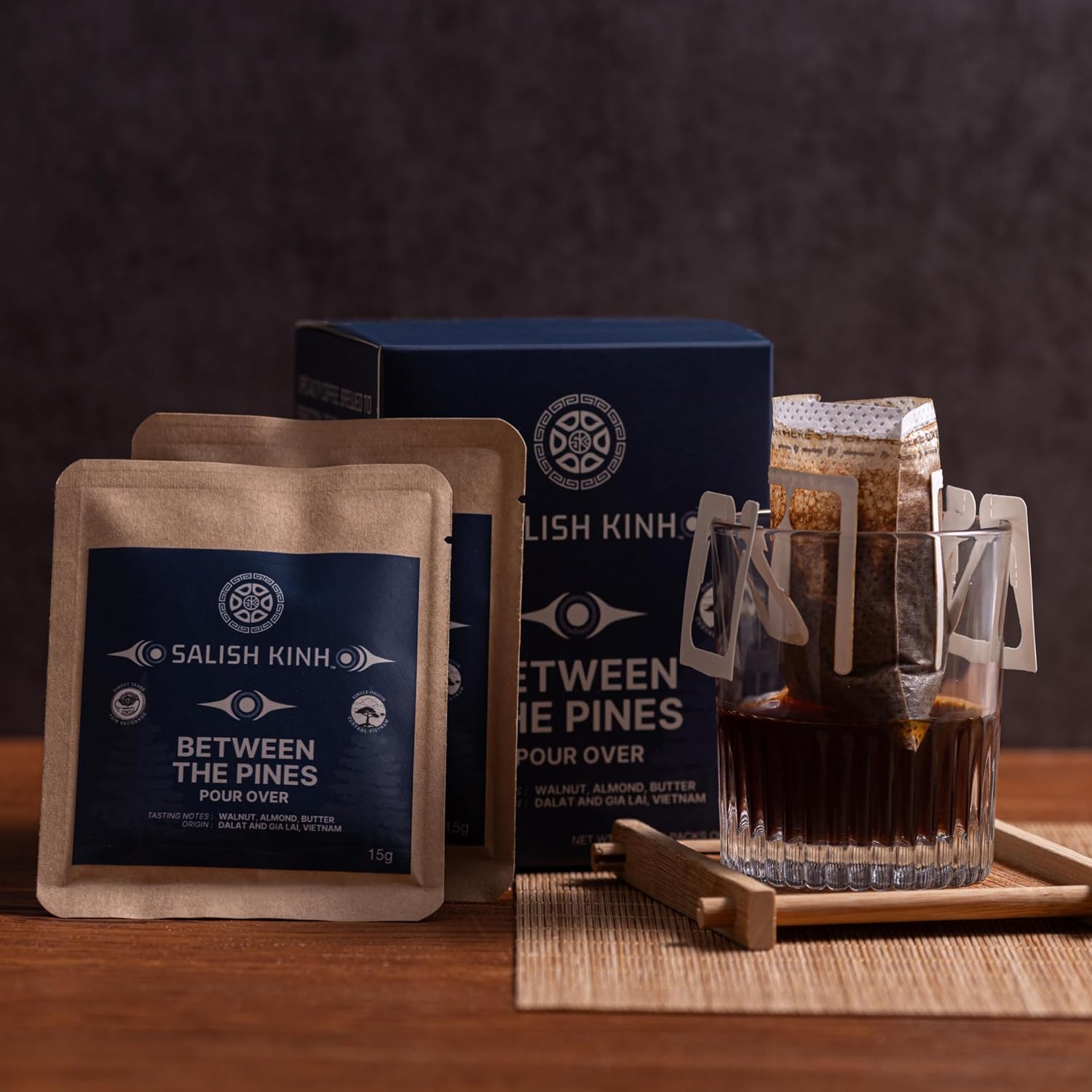 Salish Kinh Premium Pour Over Single-Serve Vietnamese Coffee | Between the Pines | Medium Roast | Includes 10 Coffees | Single Origin | Direct Trade | Instant Coffee | 100% Indigenous Produced