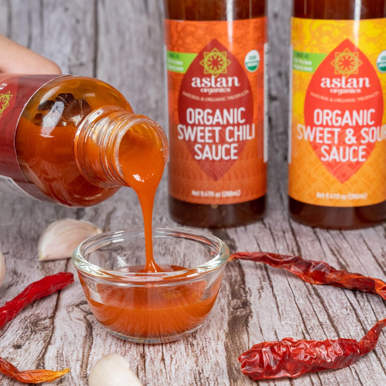 Asian Organics Sauces Variety Pack – Thai Sweet Chili, Sweet & Sour Sauce, Sriracha Chili Sauce, USDA Organic, Non-GMO, Gluten-Free, Made in Thailand, 9.47oz Each