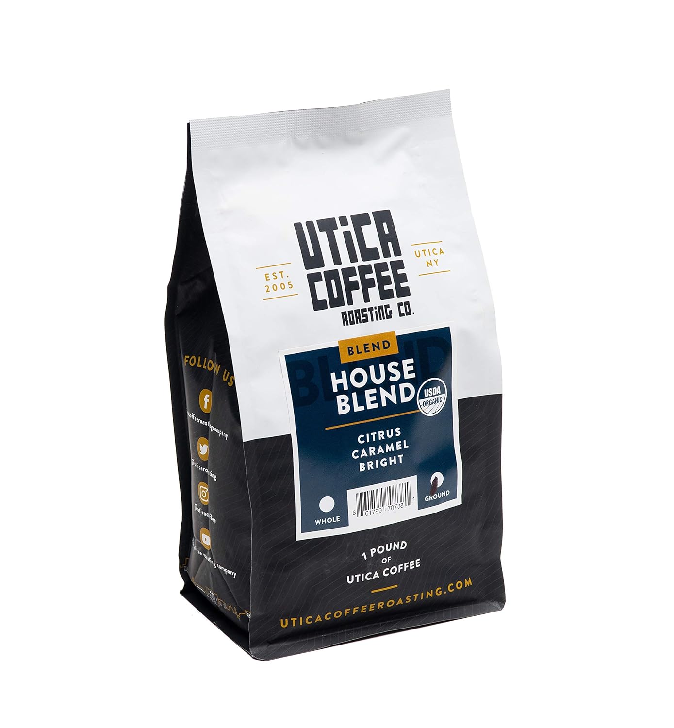 Utica Coffee Roasting Co. House Blend| Specialty Medium Roasted Ground Coffee | 16 OZ Reclosable Bag