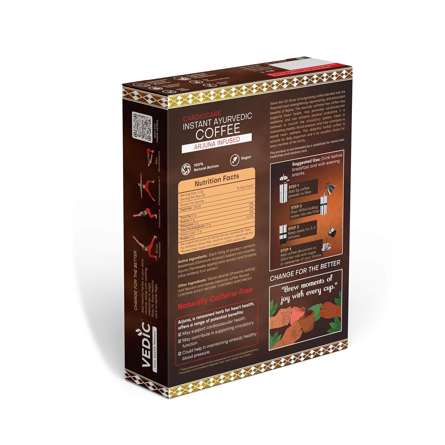 Vedic Cardiocare Instant Ayurvedic Coffee, Arjuna Infused, Caffeine Free, 170g, 85 Servings