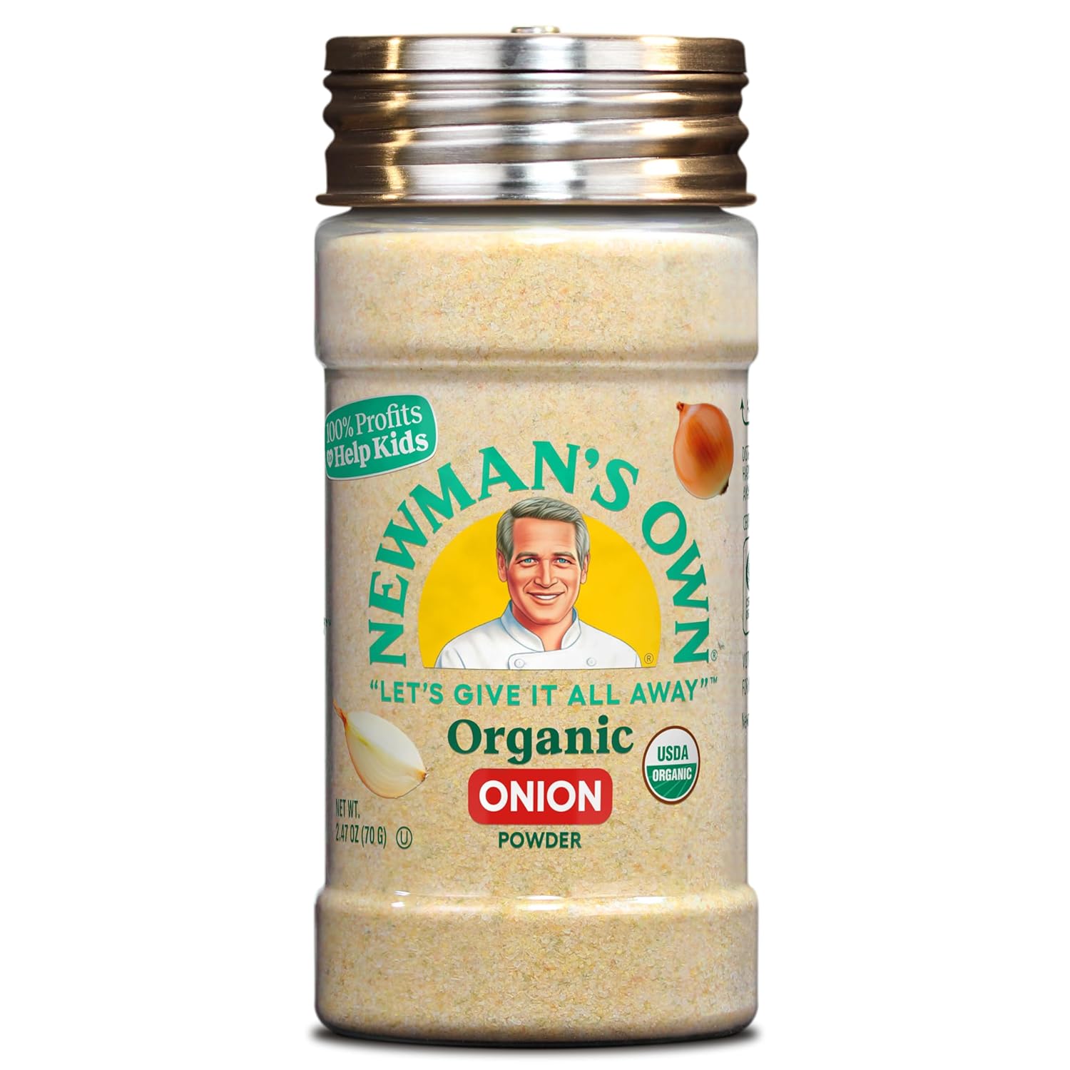 Newman's Own Organic Onion Powder; Great on Soups, Stews, and Savory Recipes, USDA Certified Organic, Non-GMO, Kosher, 2.47 Oz. Bottle