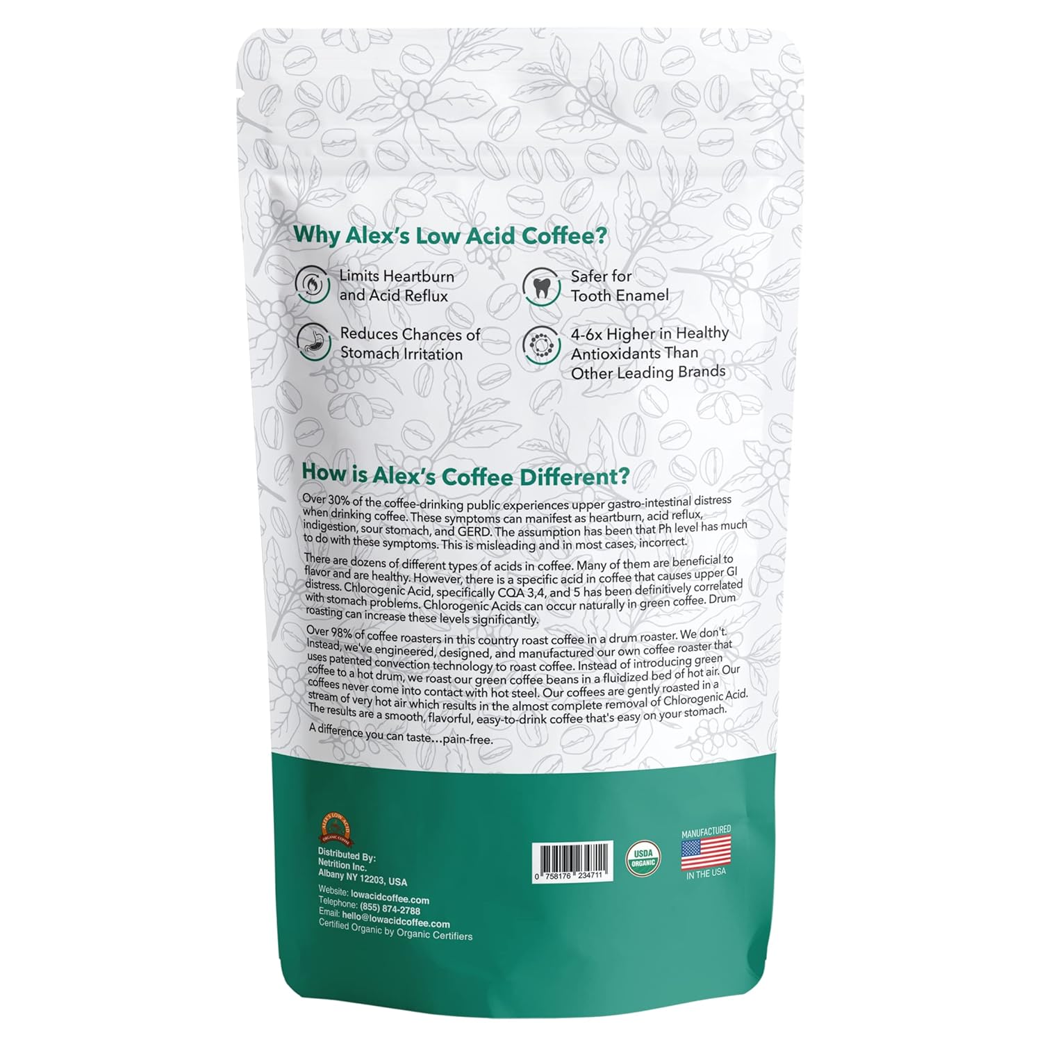 Alex's Low Acid Organic Coffee 12oz Bag (Pack of 3) (Fresh Ground Decaf)