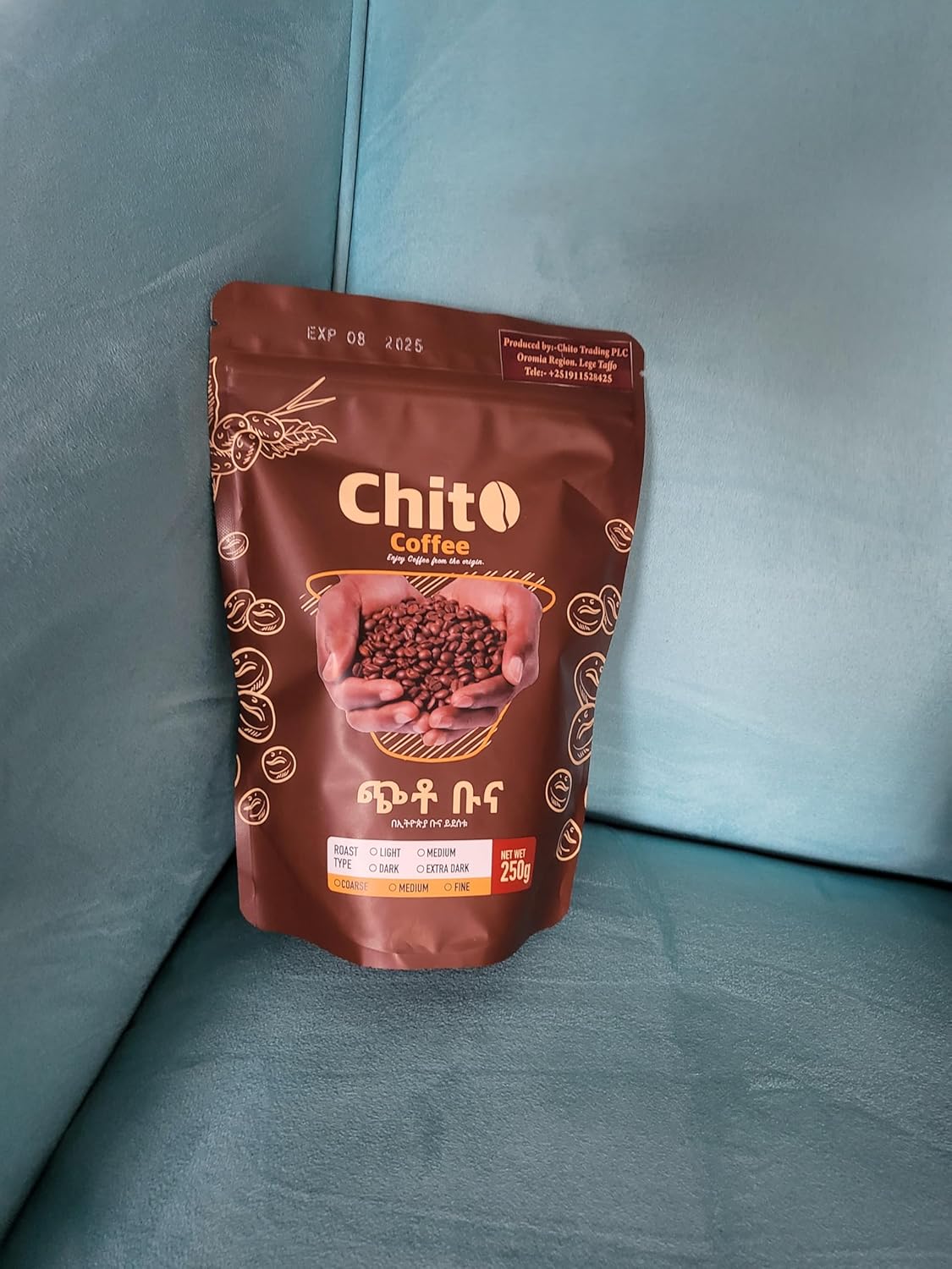 Chito Coffee, Hand-Picked Arabica from Yergachefe area, Ethiopia. 100% Arebica coffee. Fair trade and no GMO. (500 grams or 1.1 lb)