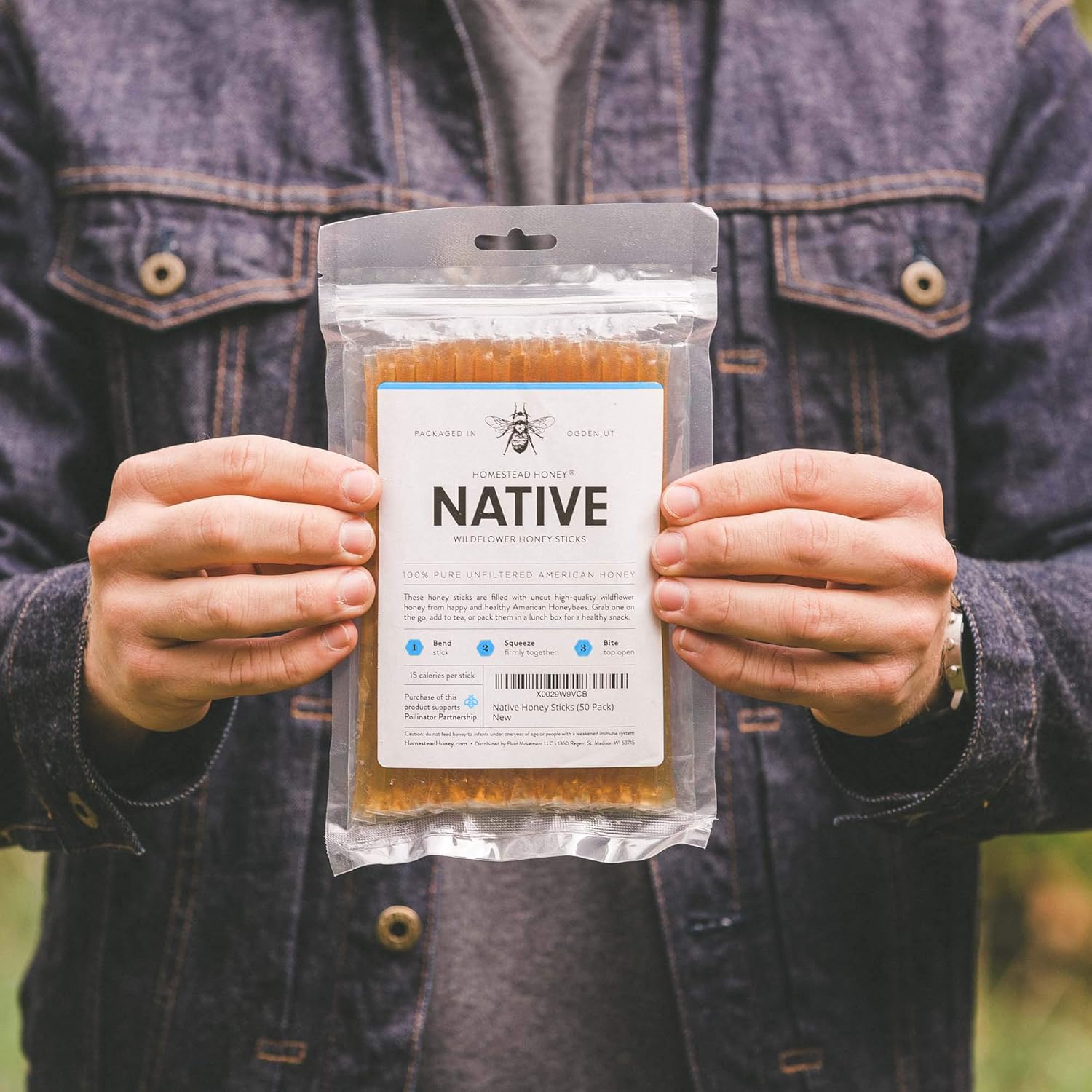 Fluid Movement 100-Count Native Honey Sticks - Individually Wrapped for Tea, Snacks, Stirring Bliss, Featuring Pure Clover Raw Honey - Ideal for Candy Lovers, Bee Enthusiasts, and Thoughtful Gifting