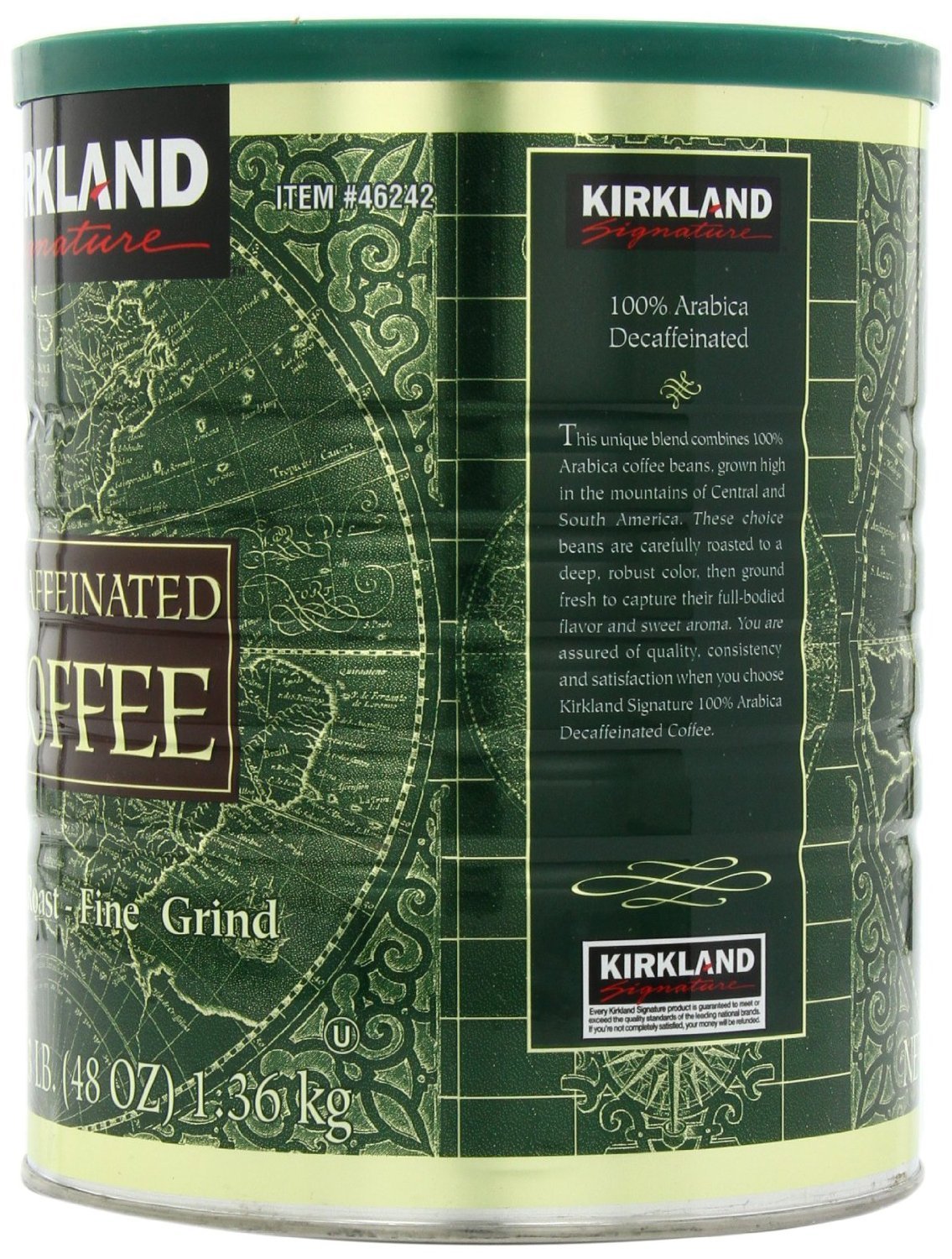 Kirkland Signature 100% Colombian Dark Roast Decaffeinated Ground Coffee - 1.36kg
