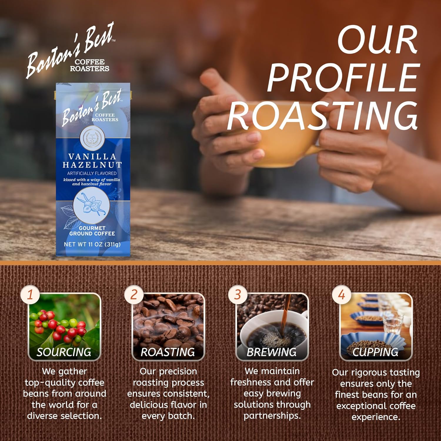 Boston’s Best Coffee - Vanilla Hazelnut Coffee, Delicious Medium Roast Premium Gourmet Coffee, 11 oz. / 311 g Bag