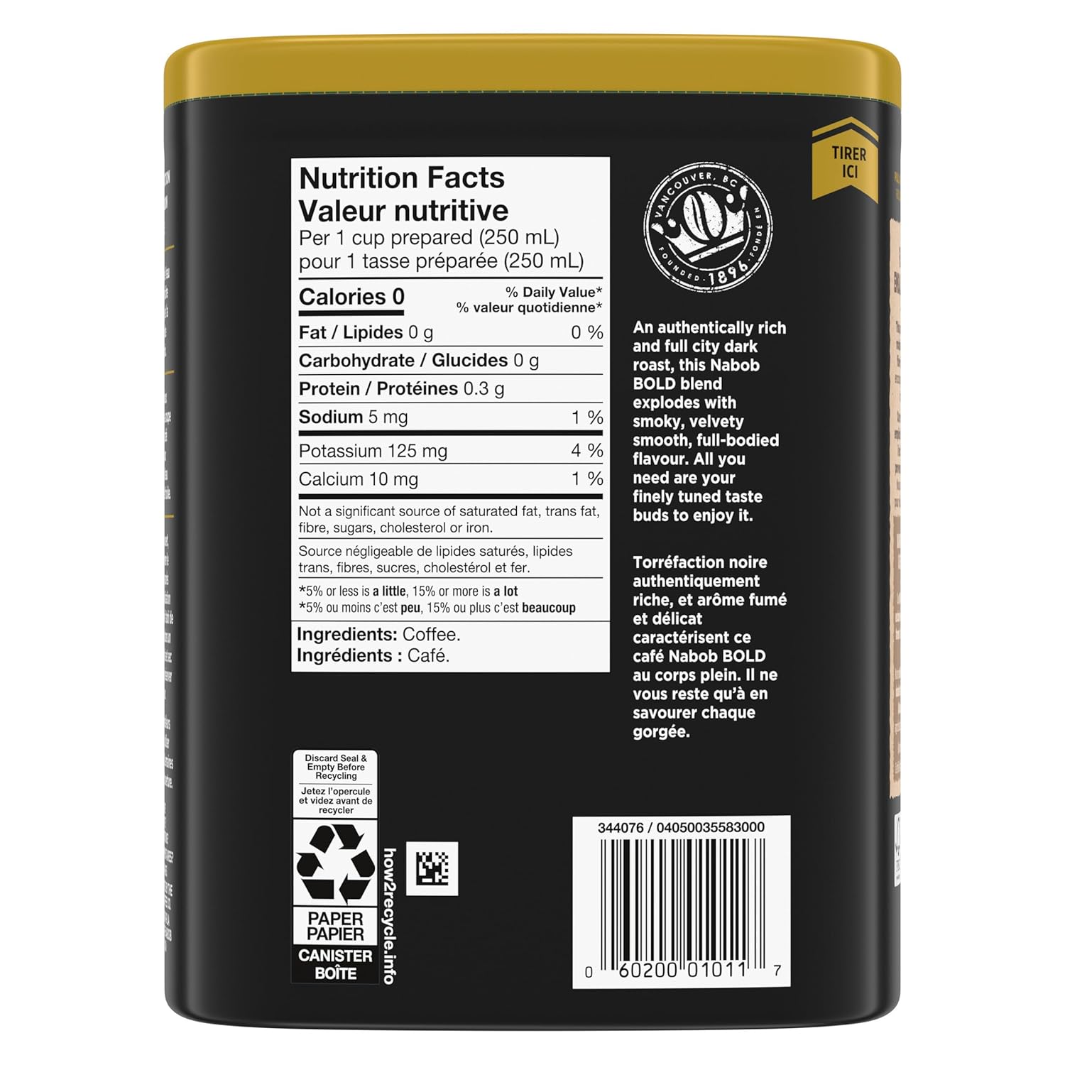 Nabob Bold Full City Dark - 340g/12 oz., Recyclable Flavor-Lock Package {Imported from Canada}