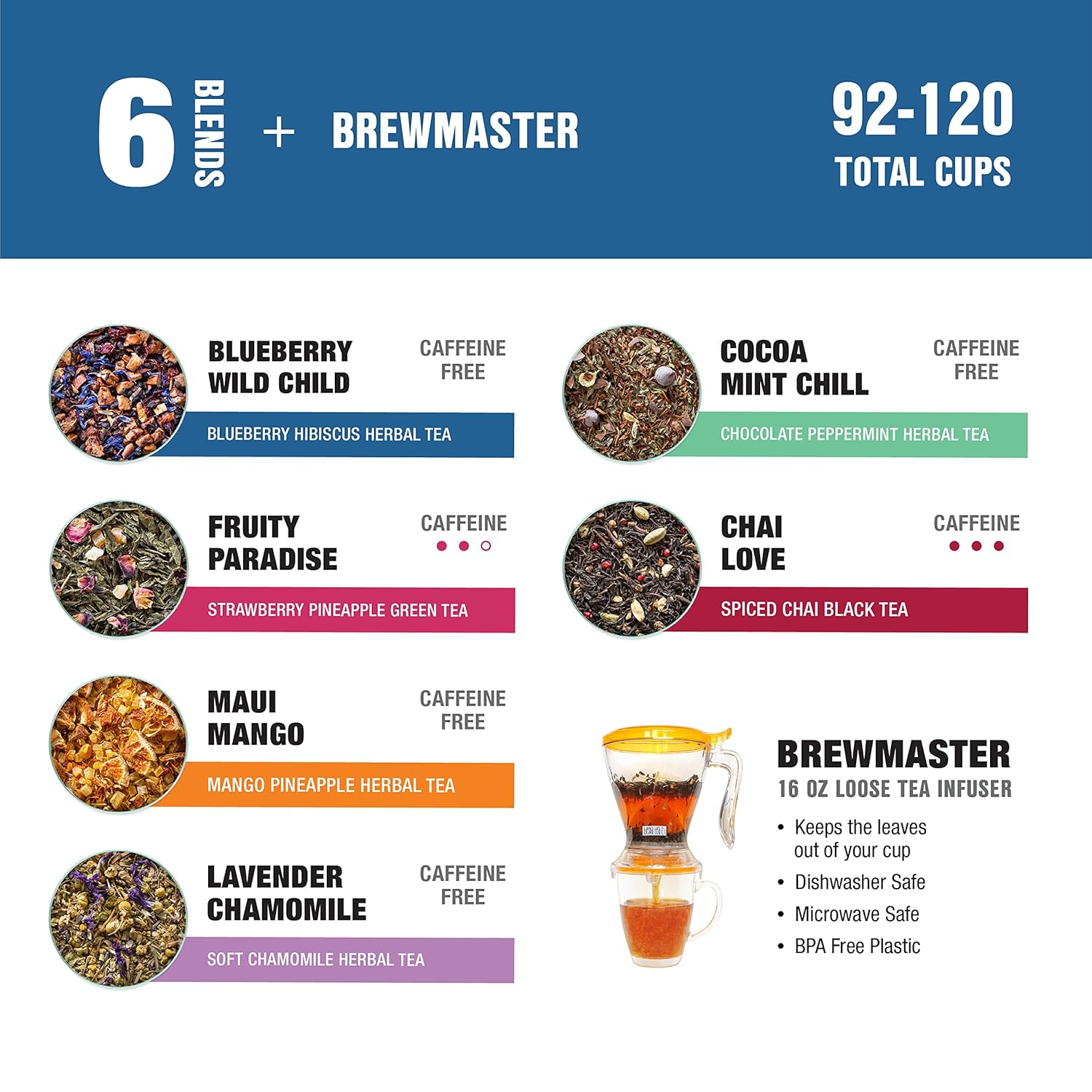Tiesta Tea - Ultimate Live Kit | Loose Leaf | Tea Starter Kit with High to Non-Caffeinated Blends | Hot & Iced Brews | Includes Black, Green, Herbal Sample Bags and 16oz Bottom Dispensing Infuser
