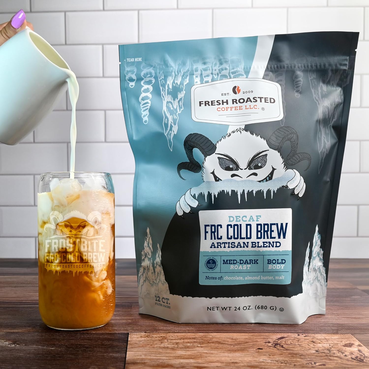 Fresh Roasted Cofee, FRC Decaf Cold Brew Coffee in Filter Packs, Medium Roast, 12 Count, 24 oz