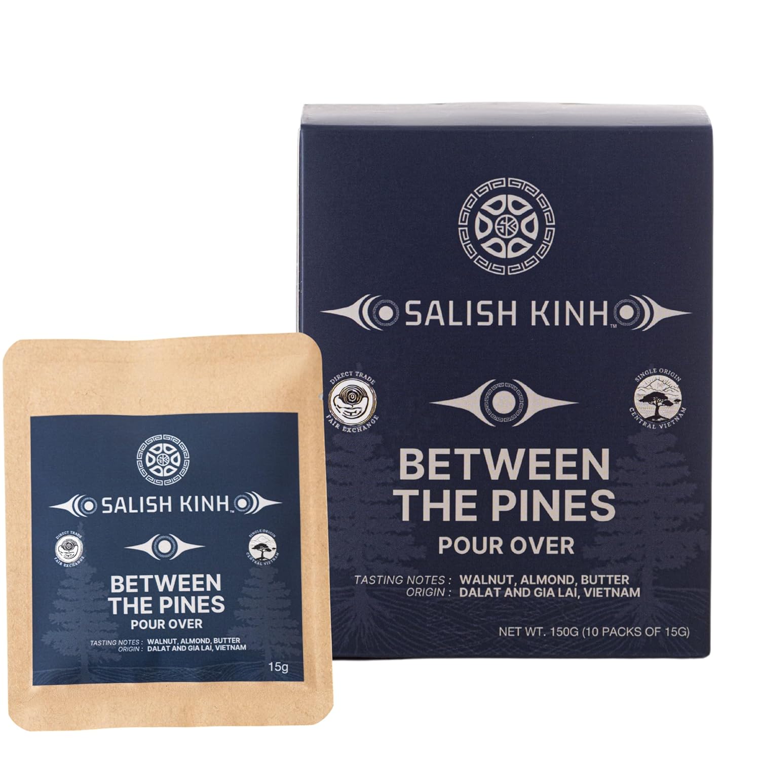 Salish Kinh Premium Pour Over Single-Serve Vietnamese Coffee | Between the Pines | Medium Roast | Includes 10 Coffees | Single Origin | Direct Trade | Instant Coffee | 100% Indigenous Produced