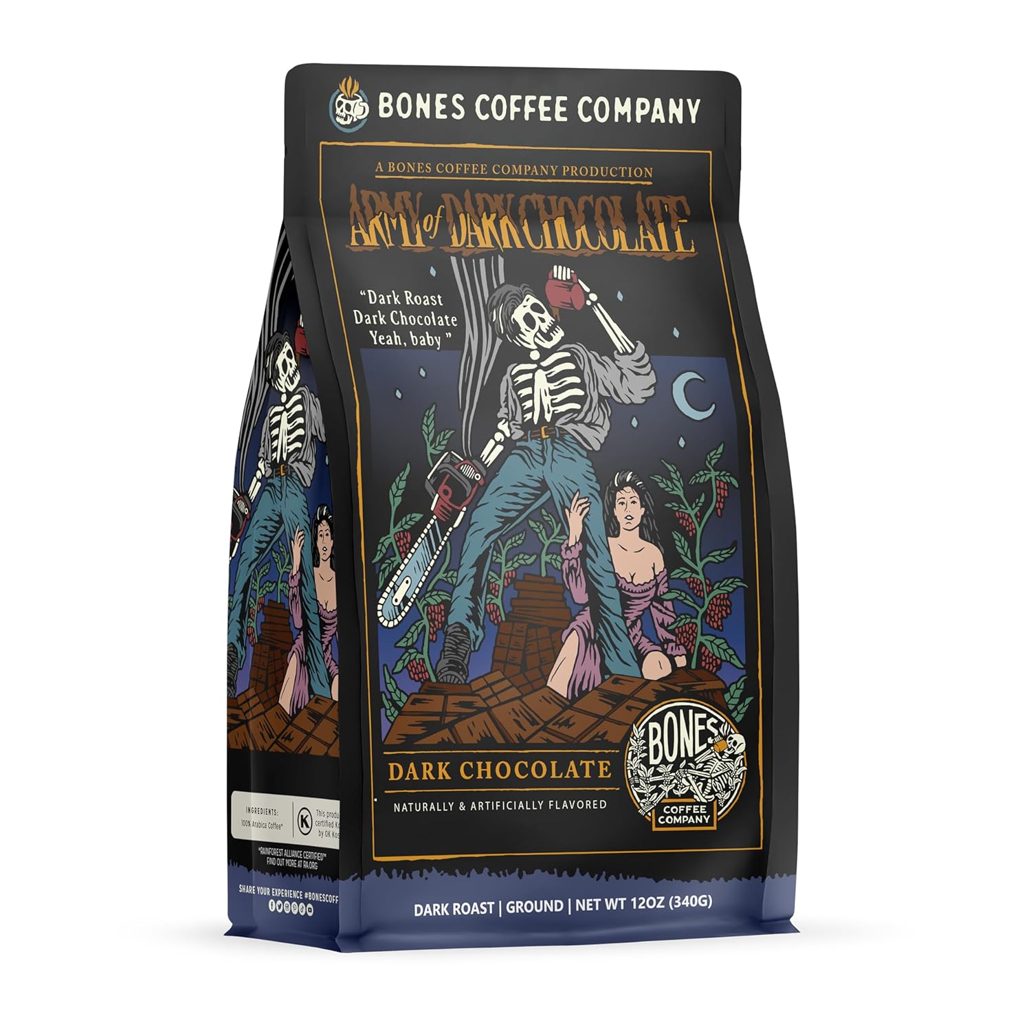 Bones Coffee Company Army of the Dark Chocolate and Sinn-O-Bunn Flavored Ground Coffee Beans Bundle | 12 oz Medium Roast Arabica Low Acid Coffee (Ground)