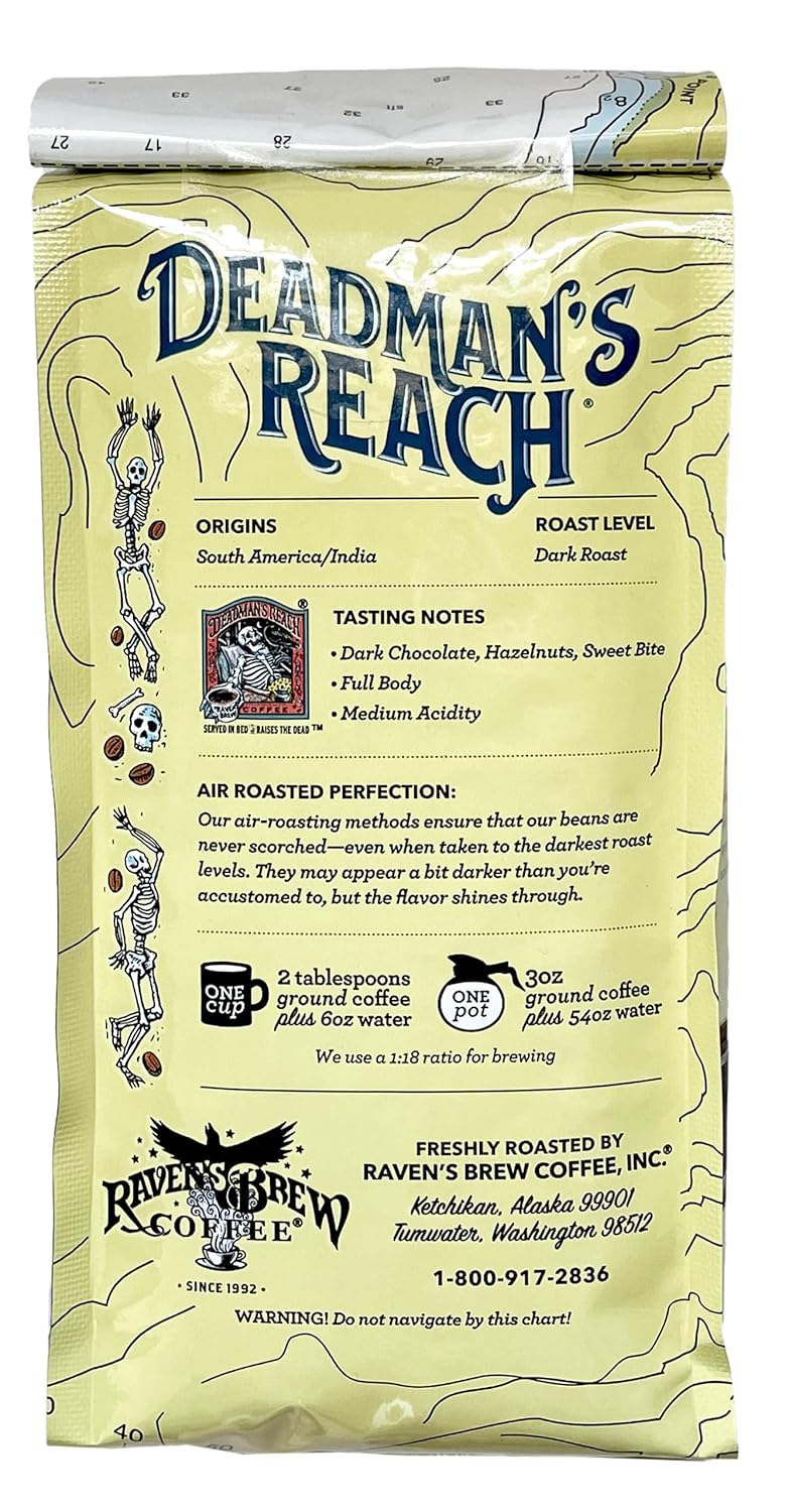 Raven's Brew Coffee High Caffeine Coffee Dark Roast Ground - Deadman's Reach 2-pack of 12oz