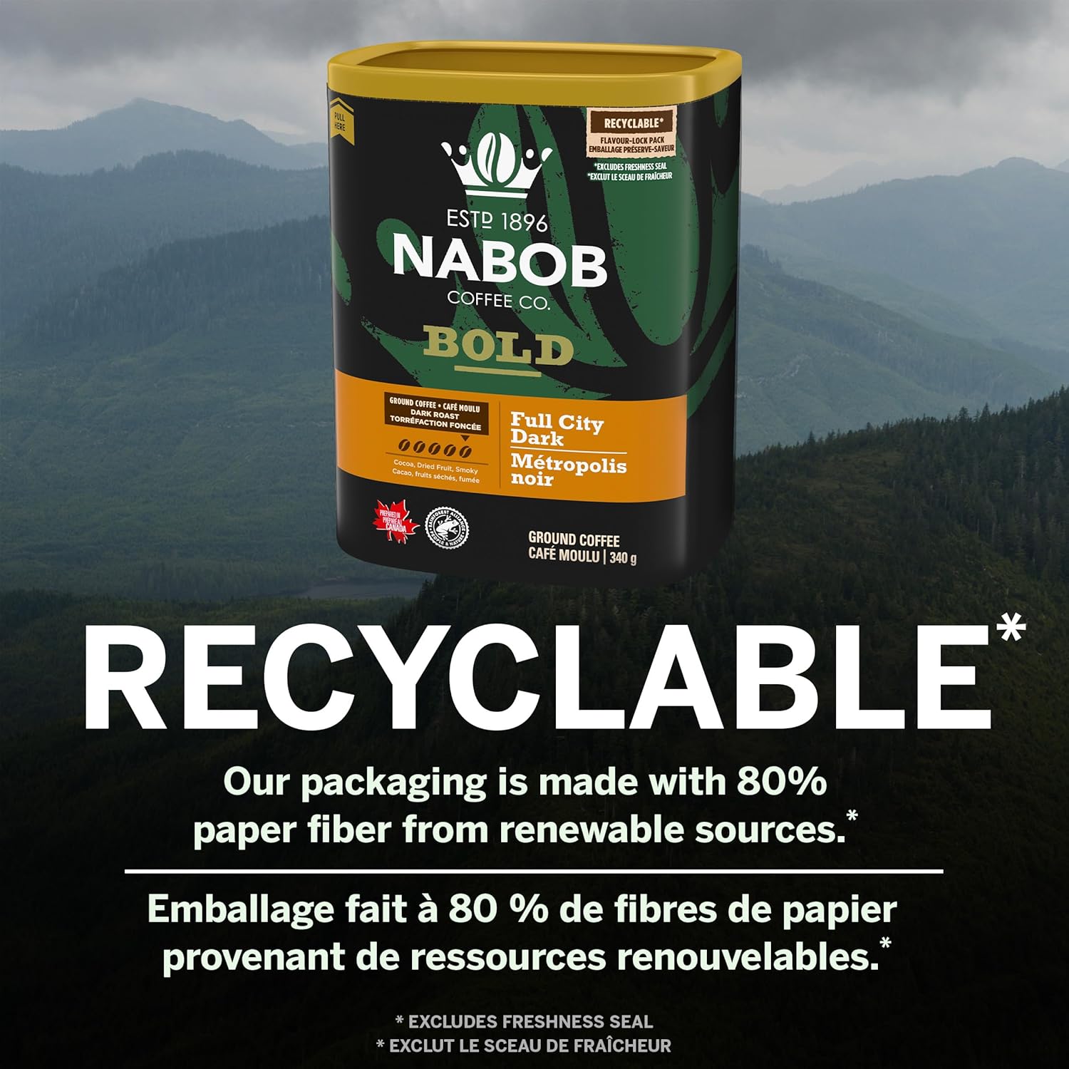 Nabob Bold Full City Dark - 340g/12 oz., Recyclable Flavor-Lock Package {Imported from Canada}