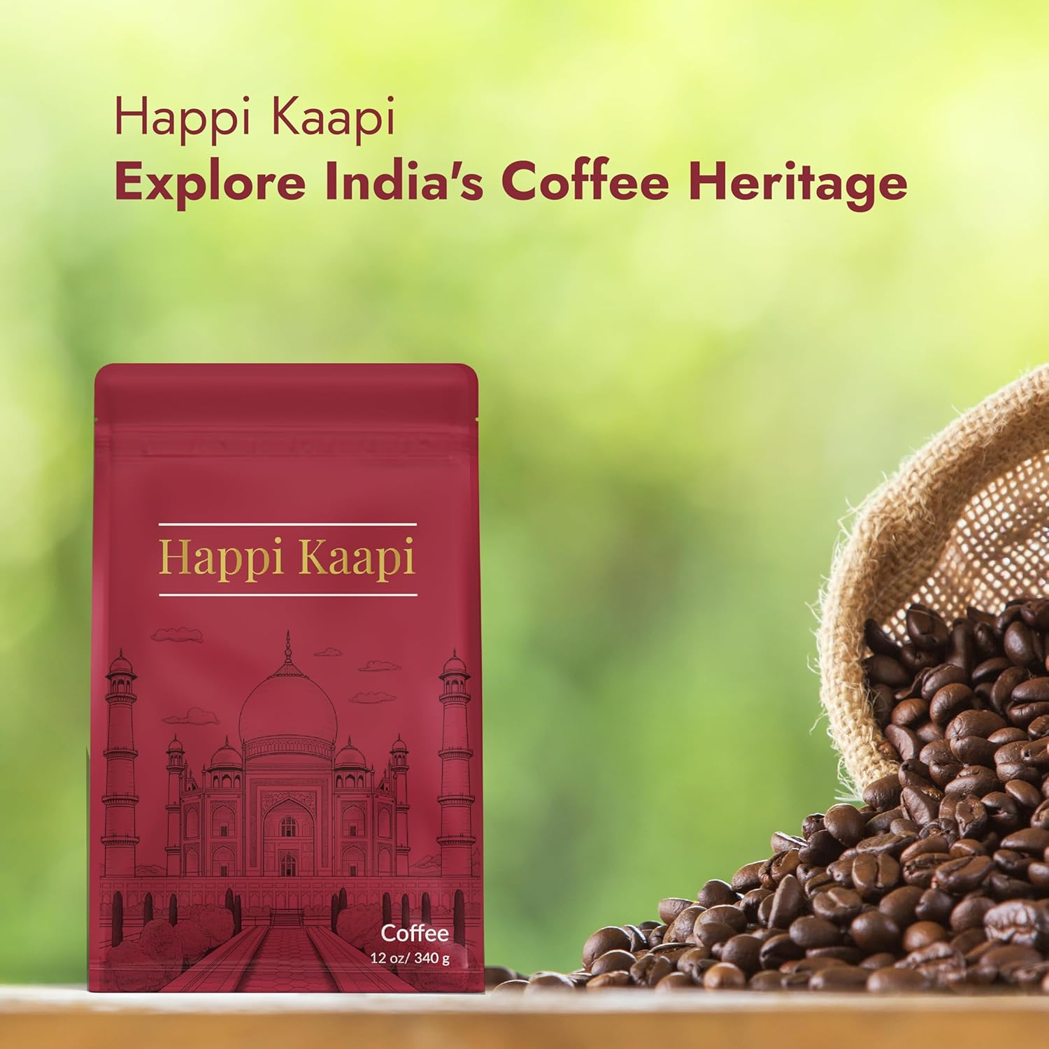 Happi Kaapi Indian Specialty Coffee, Light Medium Roast, Medium Ground, 12 oz, Single Origin and Handpicked