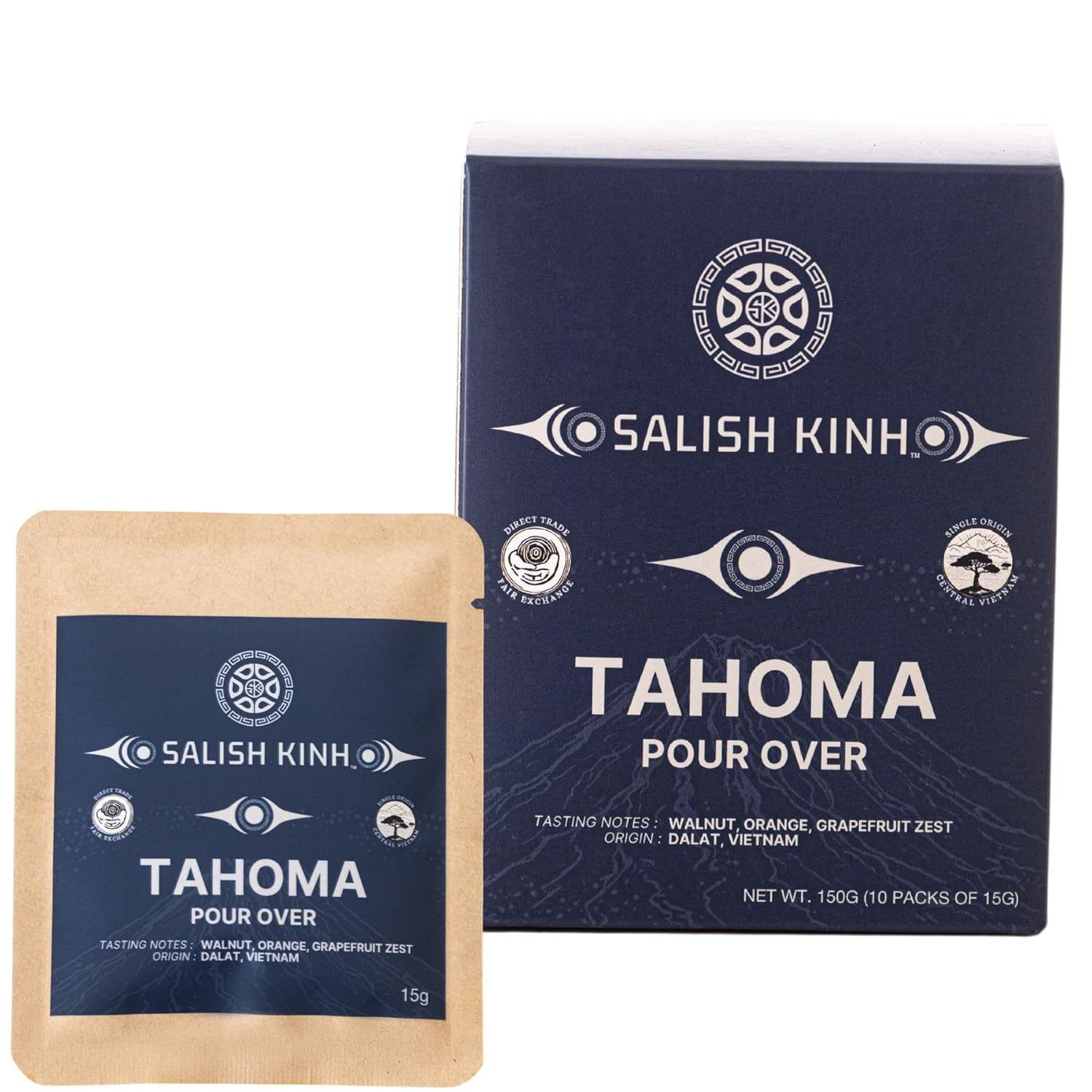 Salish Kinh Premium Pour Over Single-Serve Vietnamese Coffee | Tahoma | Medium Roast | Includes 10 Coffees | Single Origin | Direct Trade | Instant Coffee | 100% Indigenous Produced