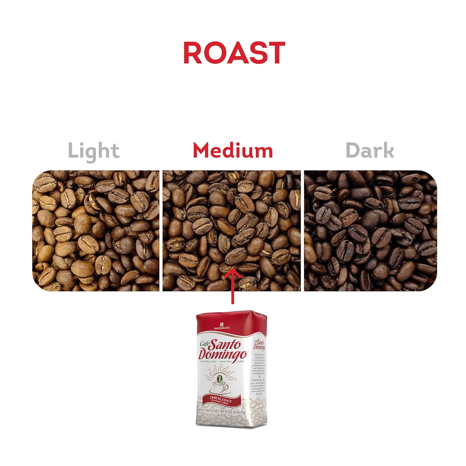 Café Santo Domingo, 8 oz Bag, Ground Coffee, Medium Roast - Product from the Dominican Republic (Pack of 4)