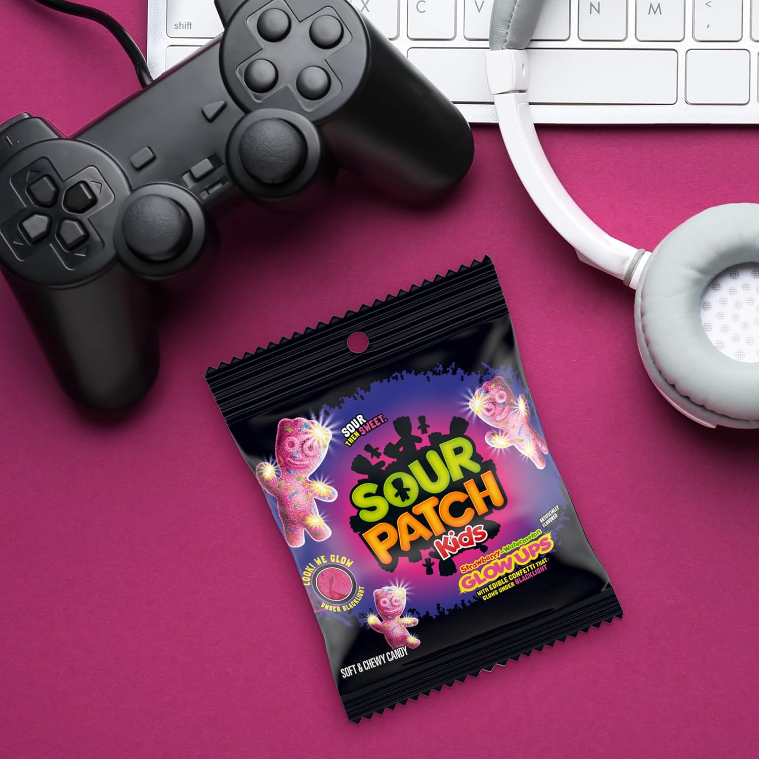 SOUR PATCH KIDS Glow Ups Strawberry-Watermelon Soft & Chewy Candy, 12-3.08 oz Bags