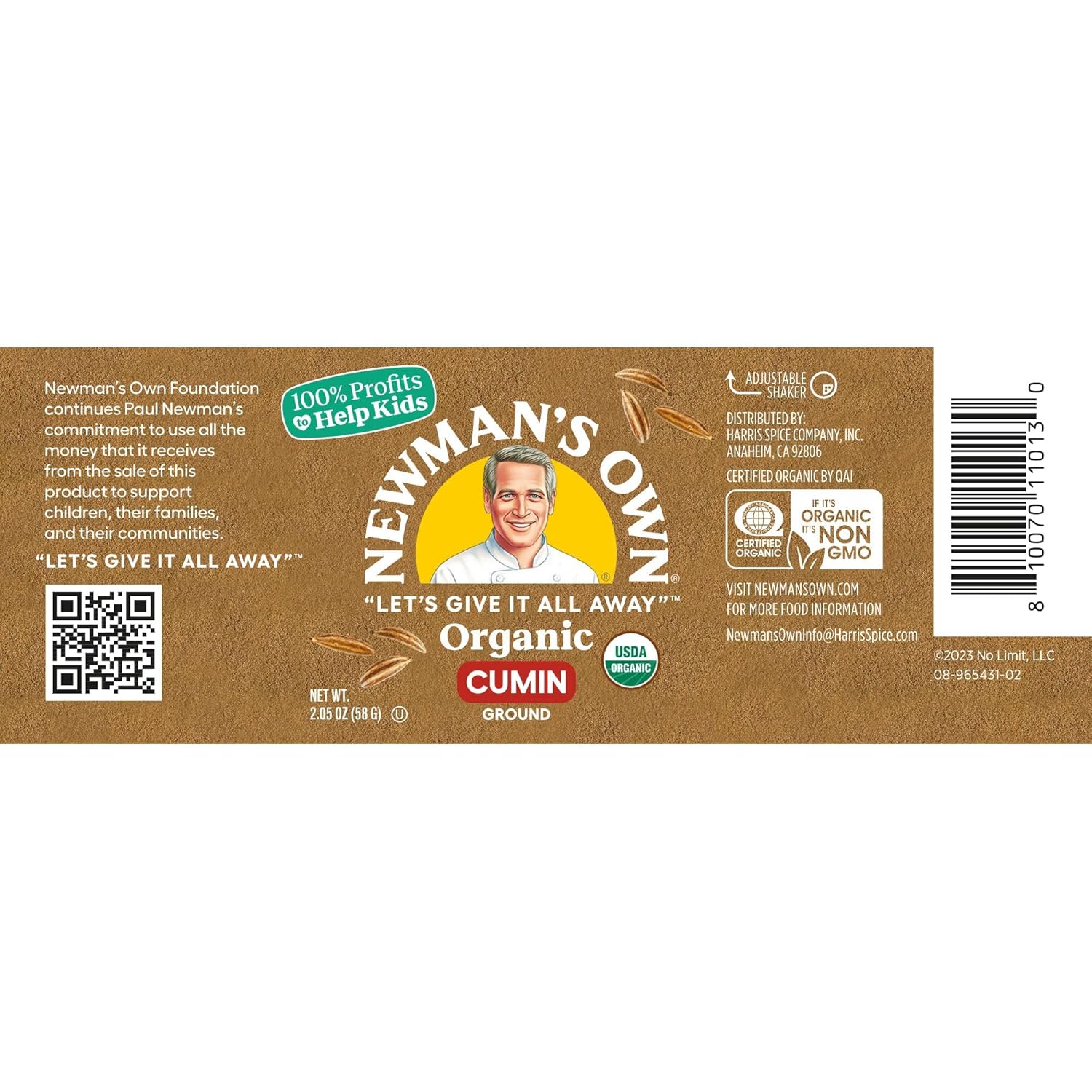 Newman's Own Organic Cumin Ground; USDA Certified Organic; Non-GMO; Kosher; 2.05 Oz Bottle