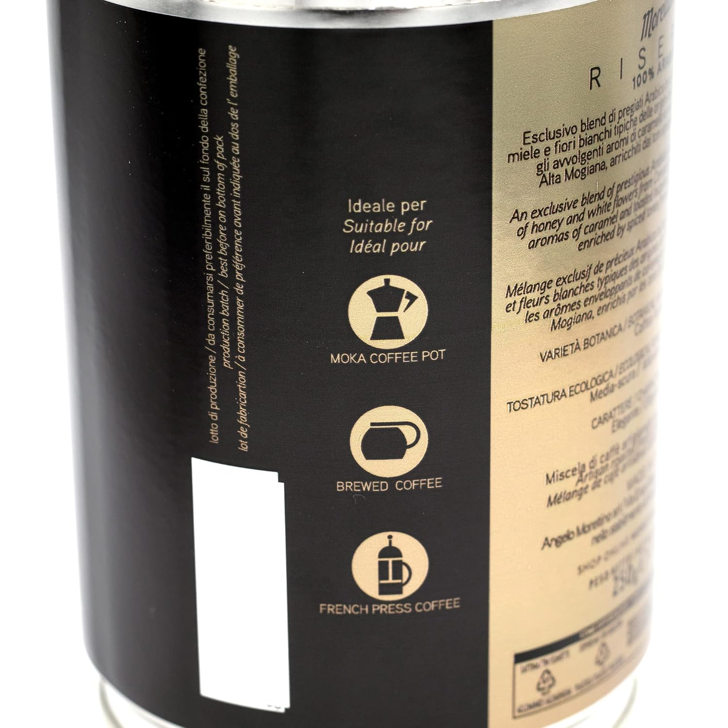 Morettino 100% Arabica Mild Dark Roasted Sicilian Artisan Ground Coffee Blend, Riserva Exclusive Italian Espresso Caffe Macinato, 8.8 oz Tin (250g), Elegant Character, Made in Sicily, Italy