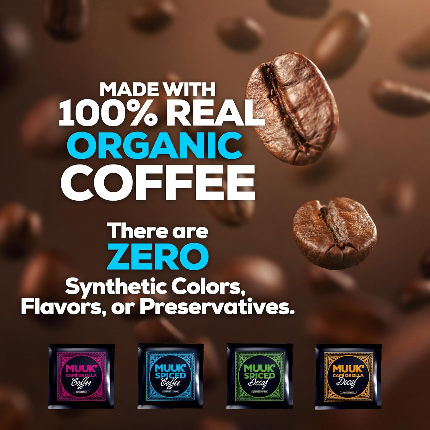 MUUK' SUPERFOODS | Mushroom Coffee Starter Kit | Instant Coffee | Caffeinated & Decaffeinated - Sweetened & Unsweeetened | Spices & Adaptogen Mushroom Blend | Better Focus, More Energy and Stronger Immune Defense | 4 Boxes (10 cups each)