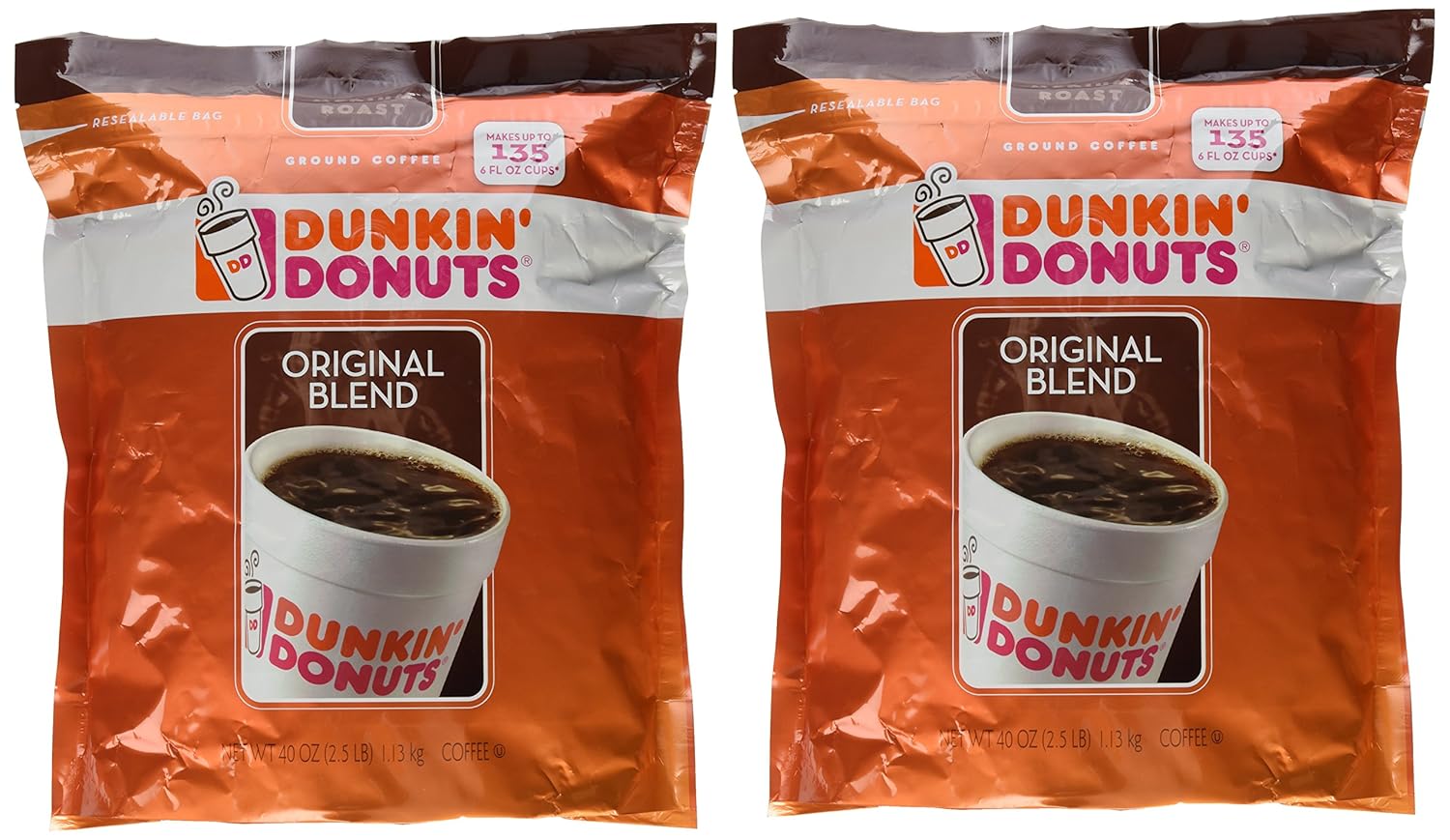 Dunkin' Donuts Original Blend Medium Roast Ground Coffee 100 % Premium Arabica Coffee 40 oz. (Pack of 2)