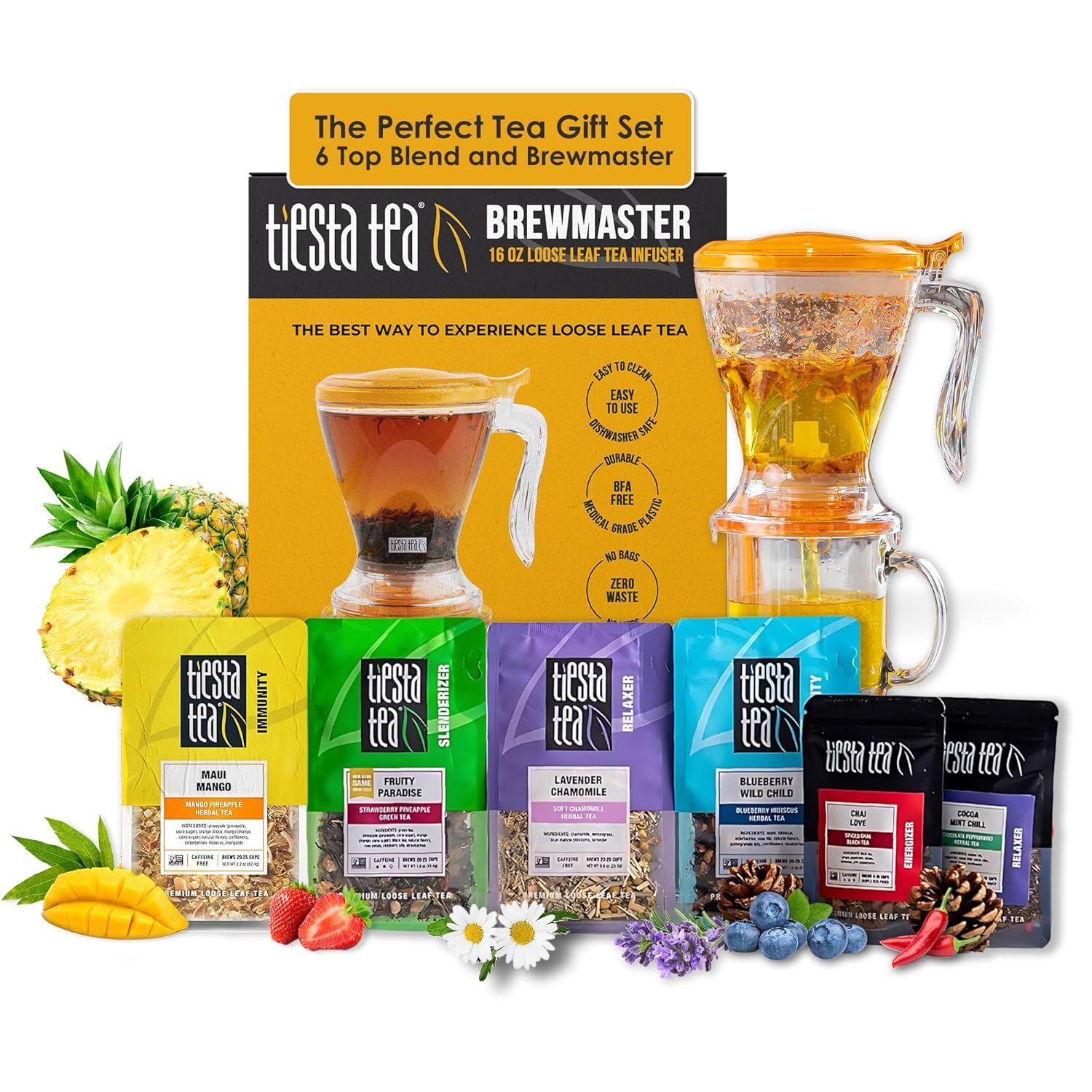 Tiesta Tea - Ultimate Live Kit | Loose Leaf | Tea Starter Kit with High to Non-Caffeinated Blends | Hot & Iced Brews | Includes Black, Green, Herbal Sample Bags and 16oz Bottom Dispensing Infuser