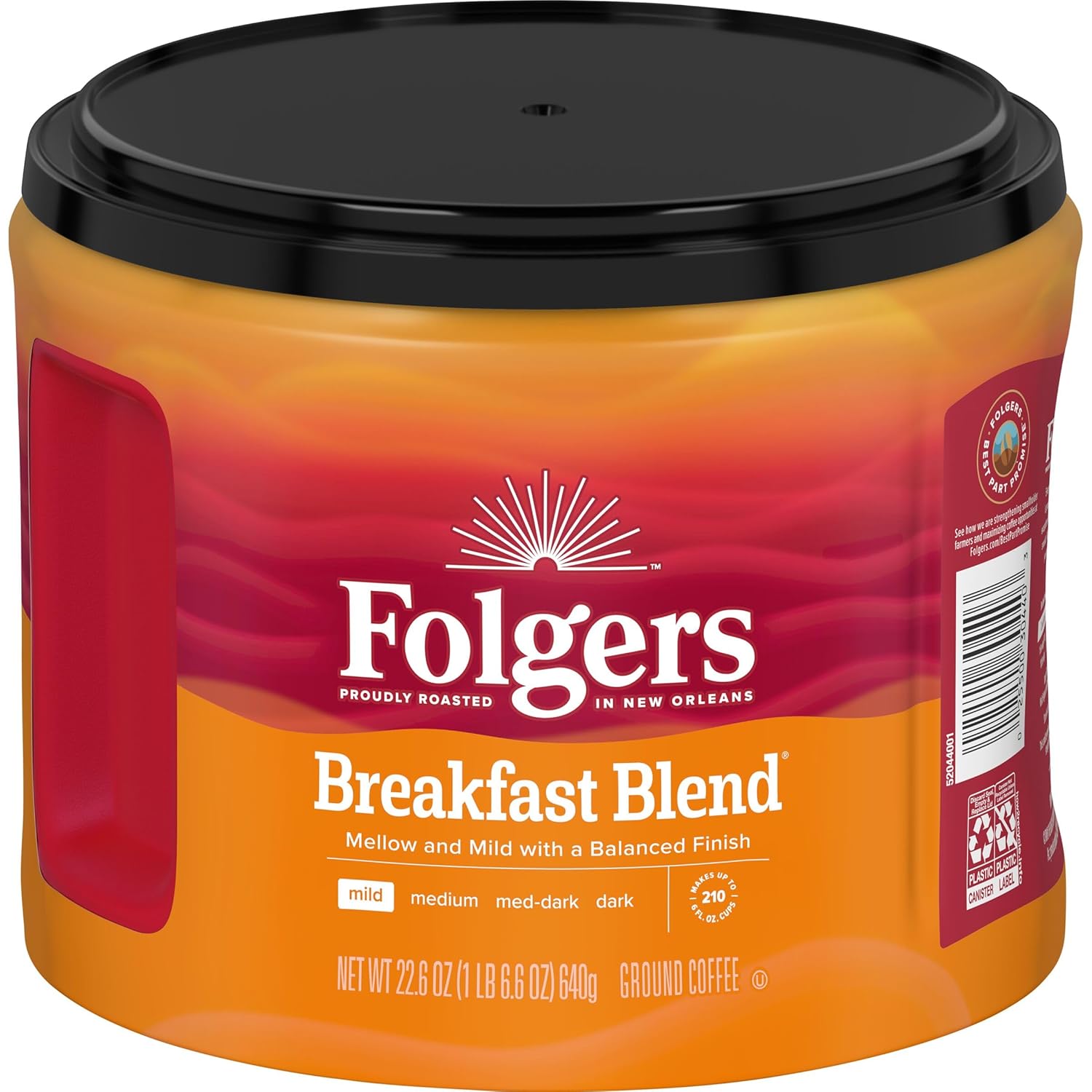 Folgers Breakfast Blend Ground Coffee, Smooth & Mild Coffee, 22.6 Ounce Canister