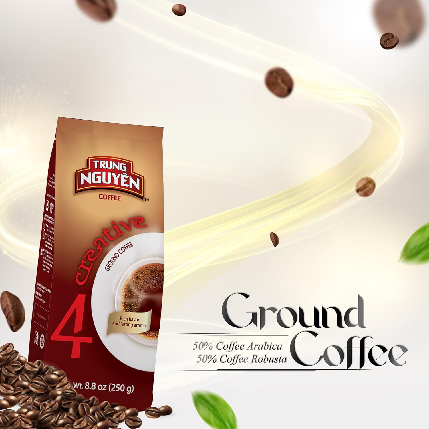 TRUNG NGUYEN COFFEE Creative 4, Ground Coffee, Arabica Blend Robusta, 8.8 Ounce, Medium Roast, Rich Flavor, Lasting Aroma