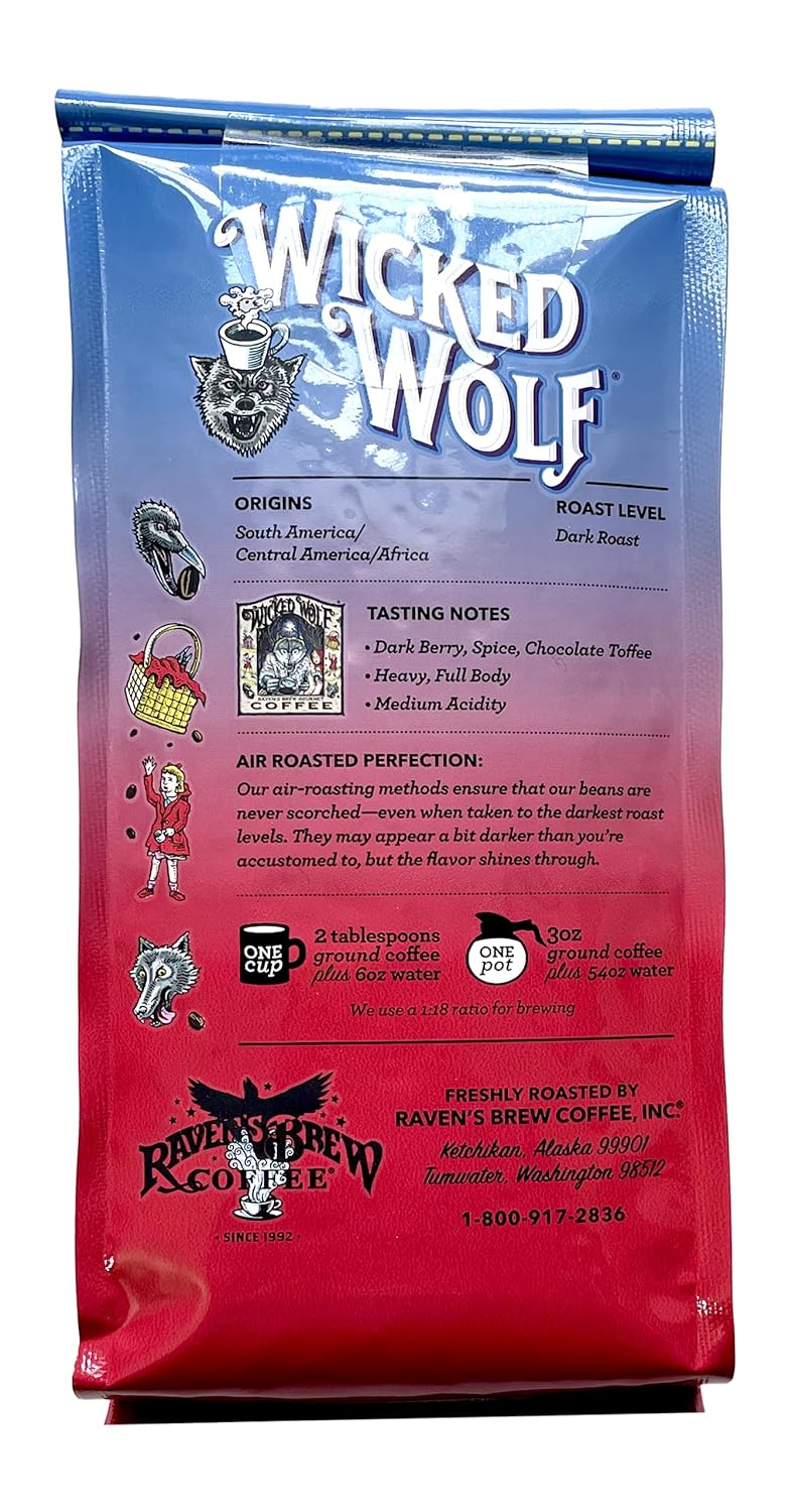 Raven's Brew Coffee - Wicked Wolf - Dark Roast - 12 oz Ground - Full Body of Currant and Spice