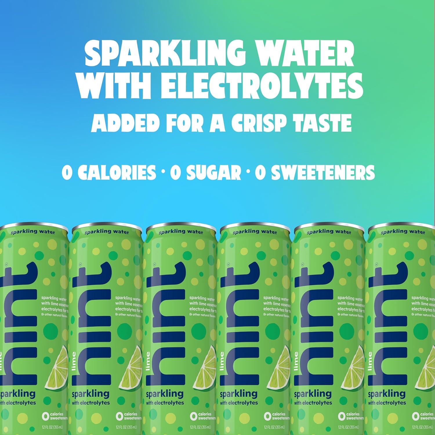 Hint Sparkling Water, Lime - Canned Flavored Water Beverages with Electrolytes, Zero Calories, and Sugar Free - 12 Fl Oz Cans (Pack of 12)
