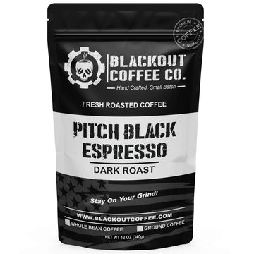 Blackout Coffee Pitch Black Espresso Extra Dark Roast - European-Style, Aromatic, Small Batch Freshly Roasted in the USA - 12 oz Bag (Medium Ground)