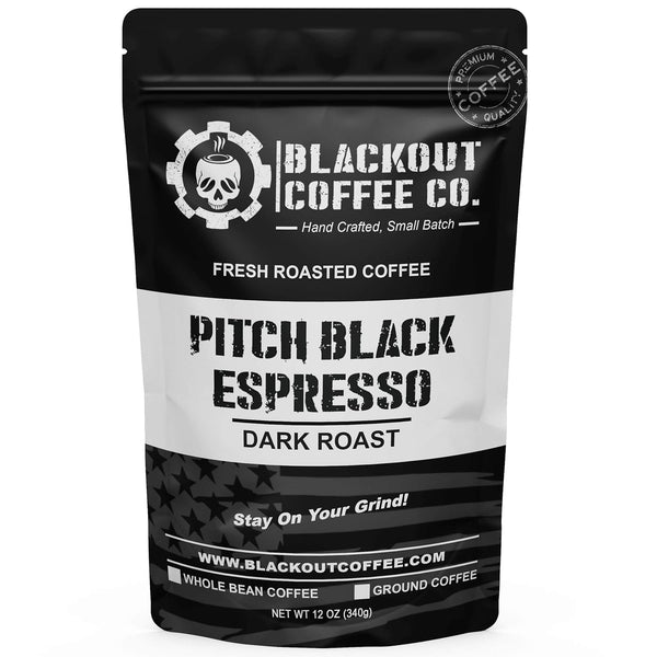 Blackout Coffee Pitch Black Espresso Extra Dark Roast - European-Style, Aromatic, Small Batch Freshly Roasted in the USA - 12 oz Bag (Medium Ground)
