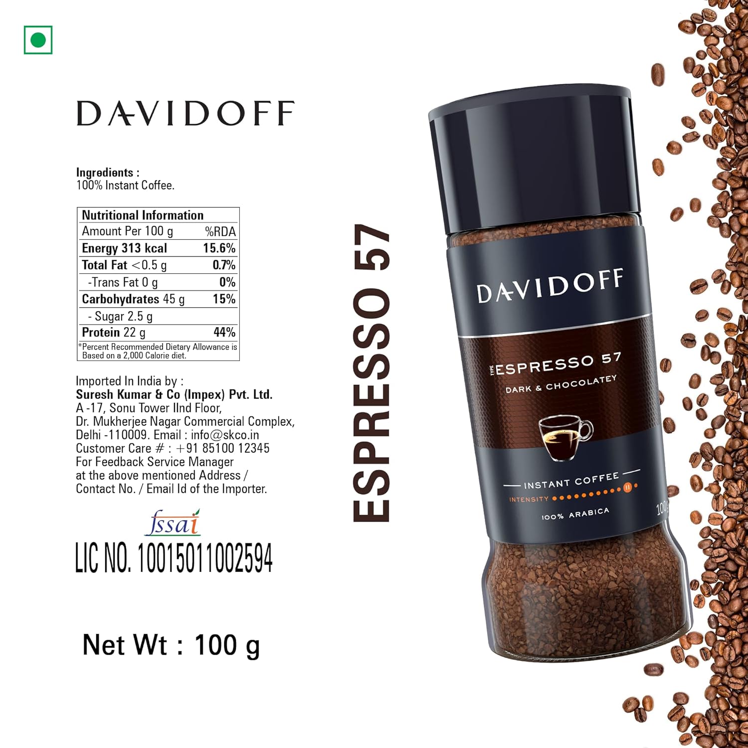 Davidoff Expresso 57 Intense Coffee Bottle, 2 X 100 g